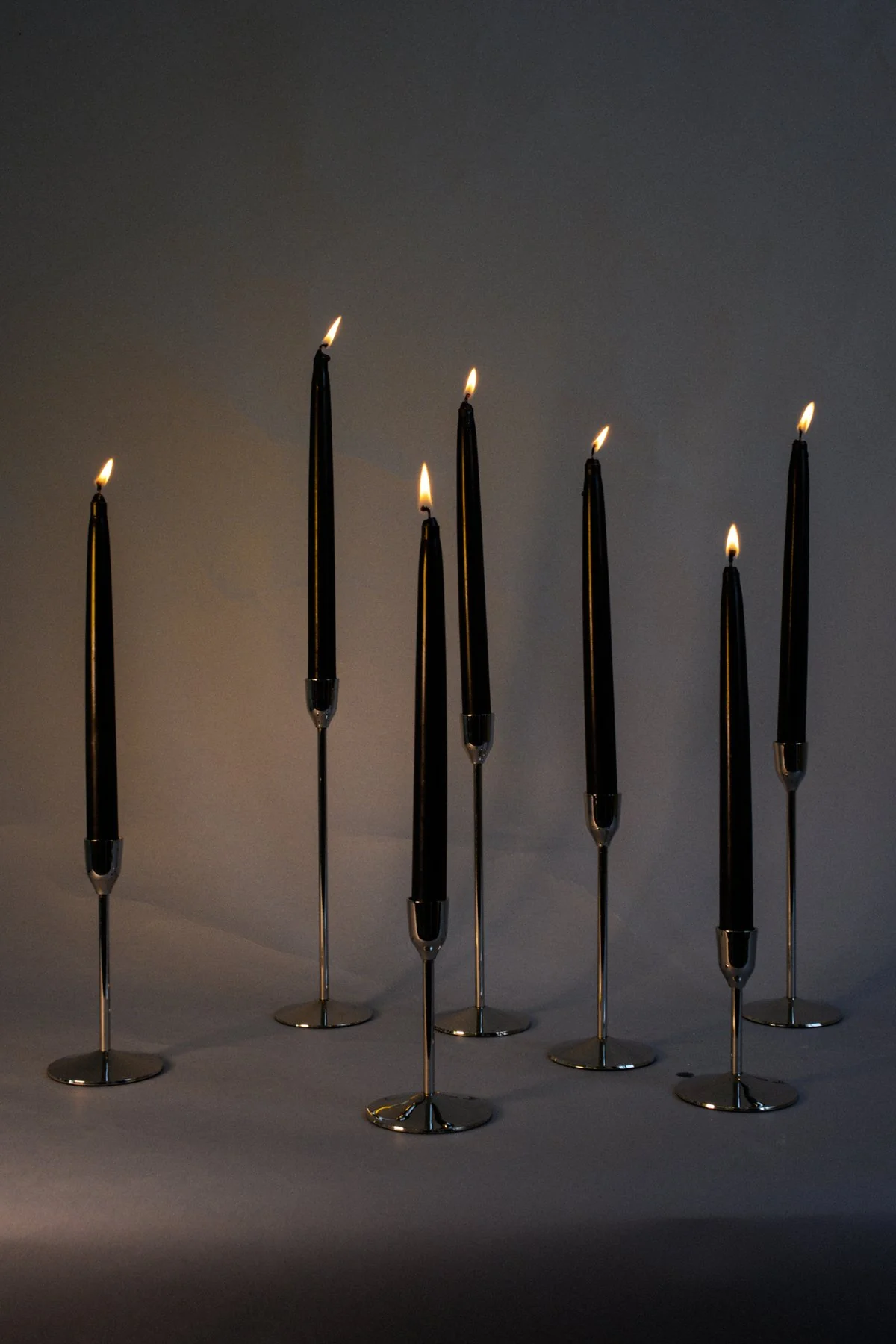 Candlesticks of Various Sizes, Set of 7 - Nickel - Image 5