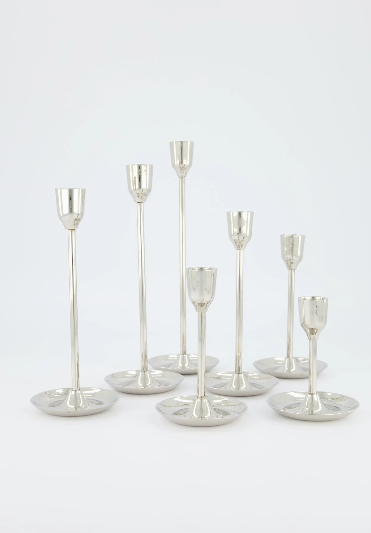 Candlesticks of Various Sizes, Set of 7 - Nickel - Image 6
