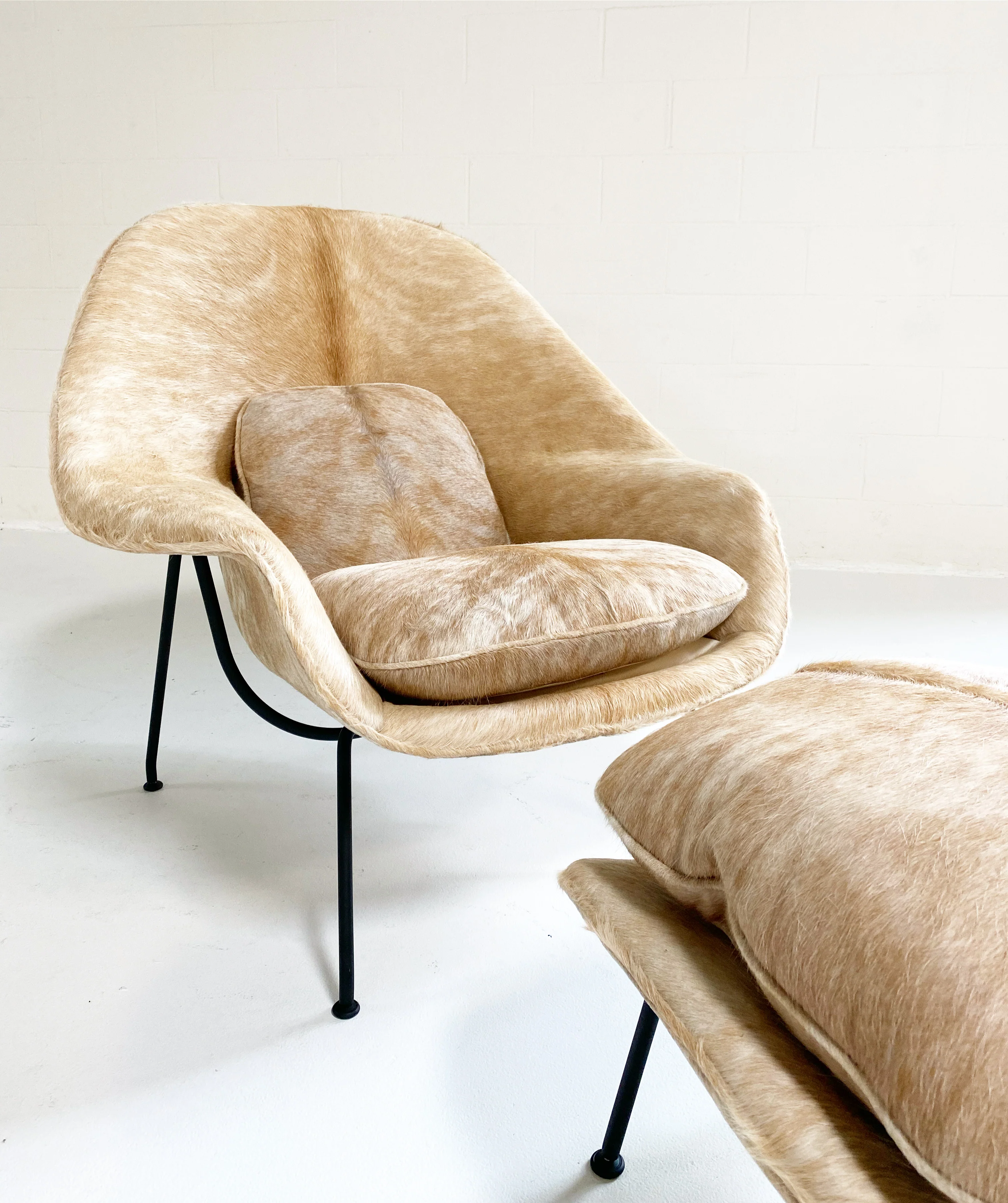 One-of-a-Kind Womb Chair and Ottoman in Brazilian Cowhide - Image 5