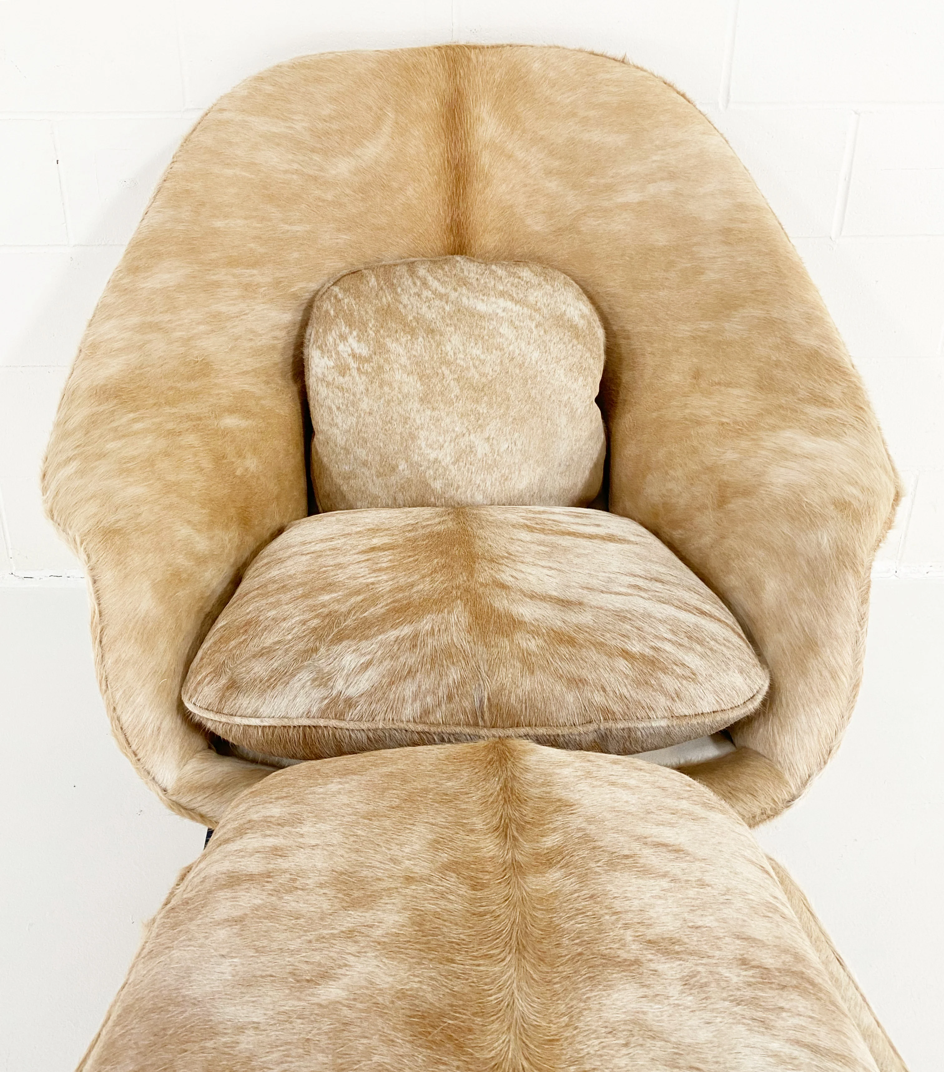 One-of-a-Kind Womb Chair and Ottoman in Brazilian Cowhide - Image 6