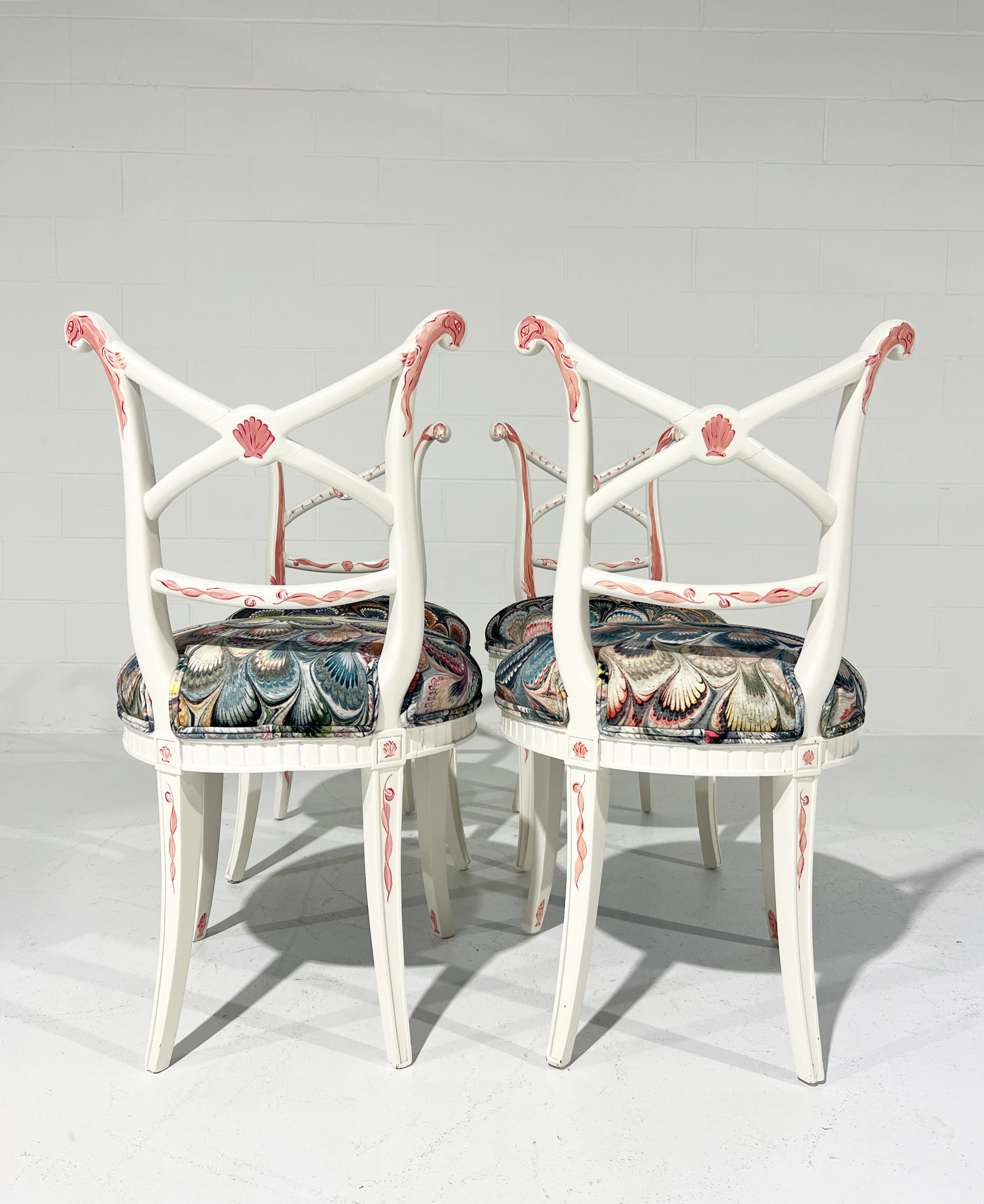 Hand-Painted 'Sea Monsters' Chairs, Set of 4