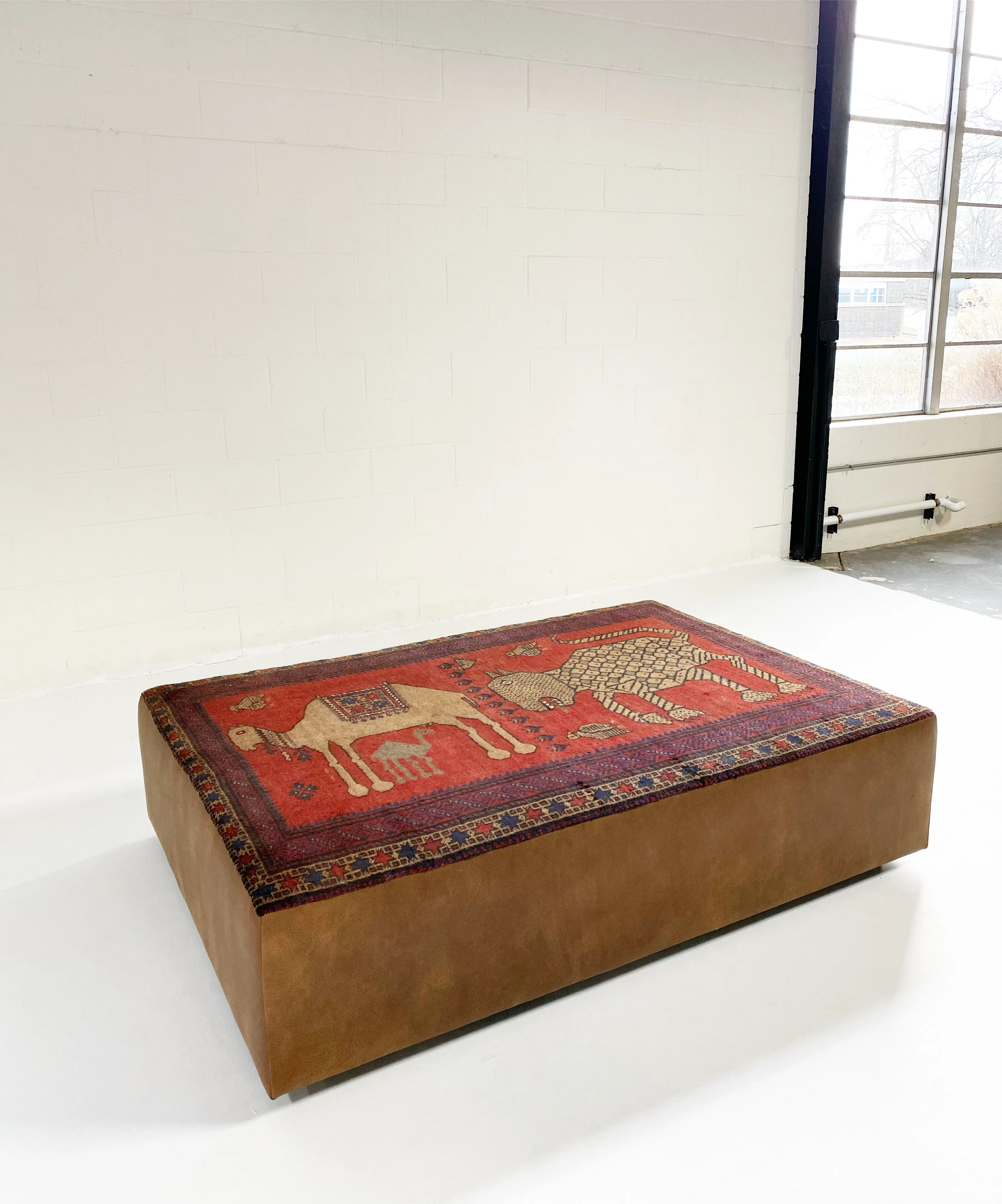 One-of-a-Kind Ottoman with Vintage Belouch Rug from Afghanistan - Image 3
