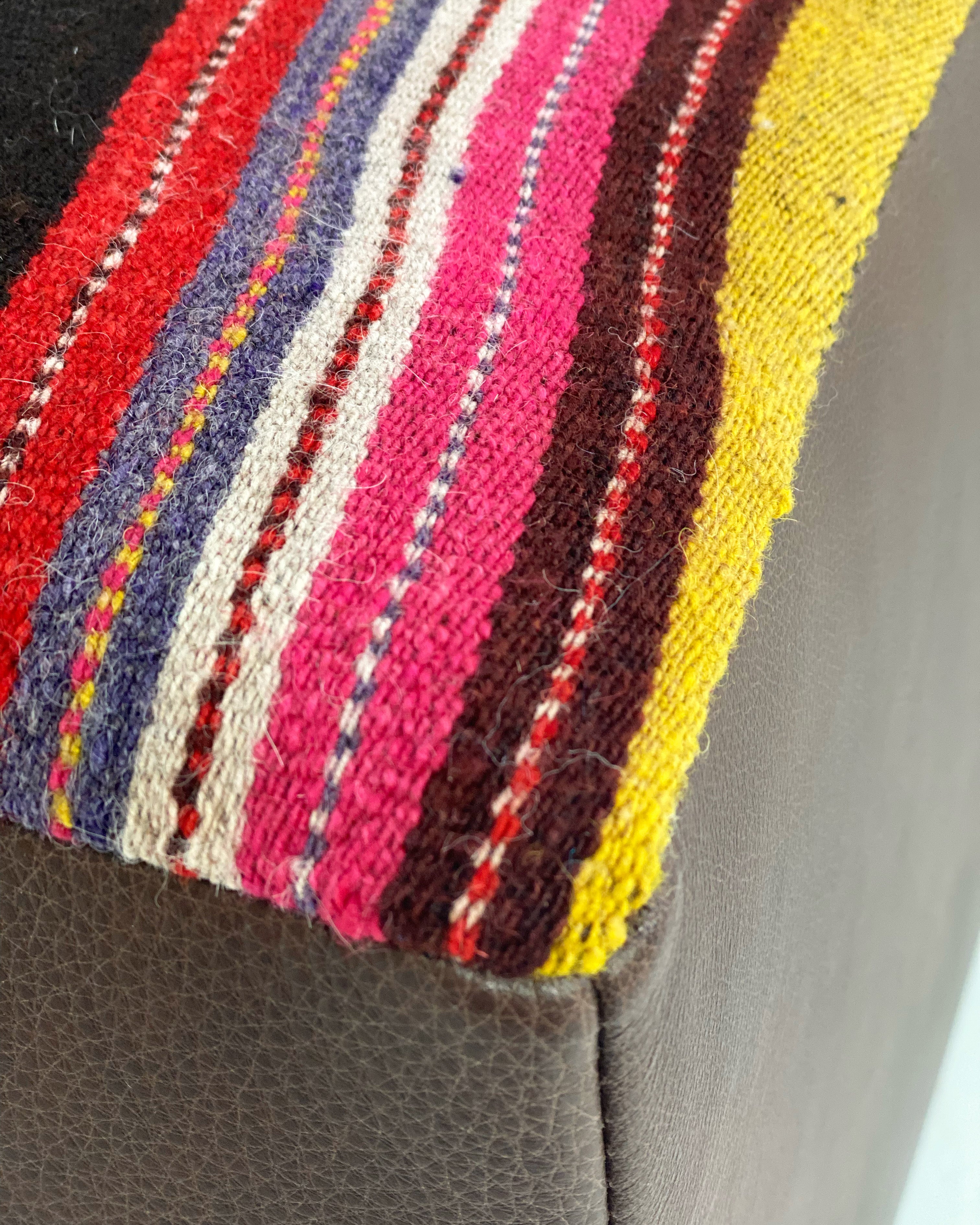 One-of-a-Kind Ottoman with Vintage Peruvian Textile, Black - Image 2