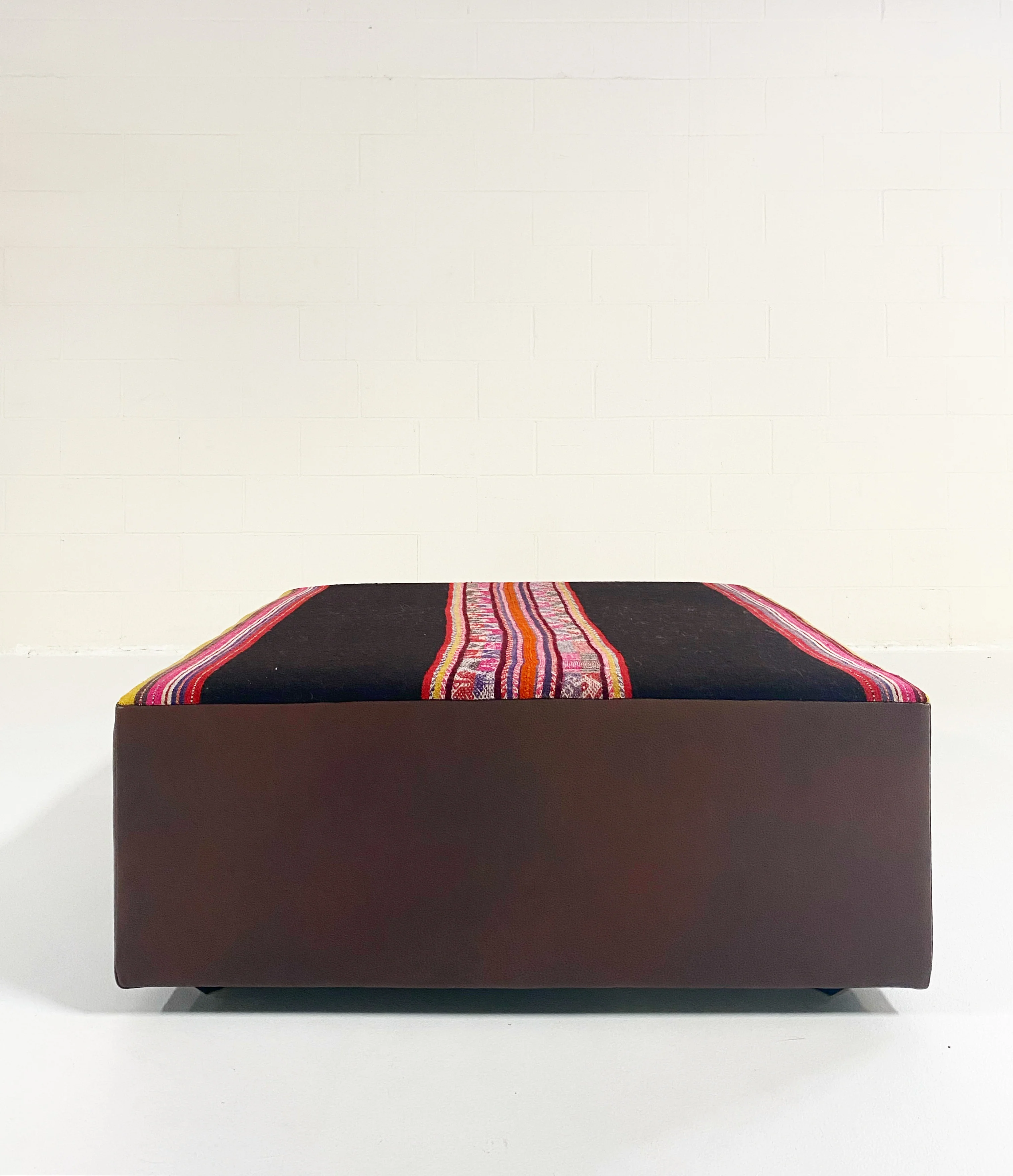 One-of-a-Kind Ottoman with Vintage Peruvian Textile, Black - Image 3