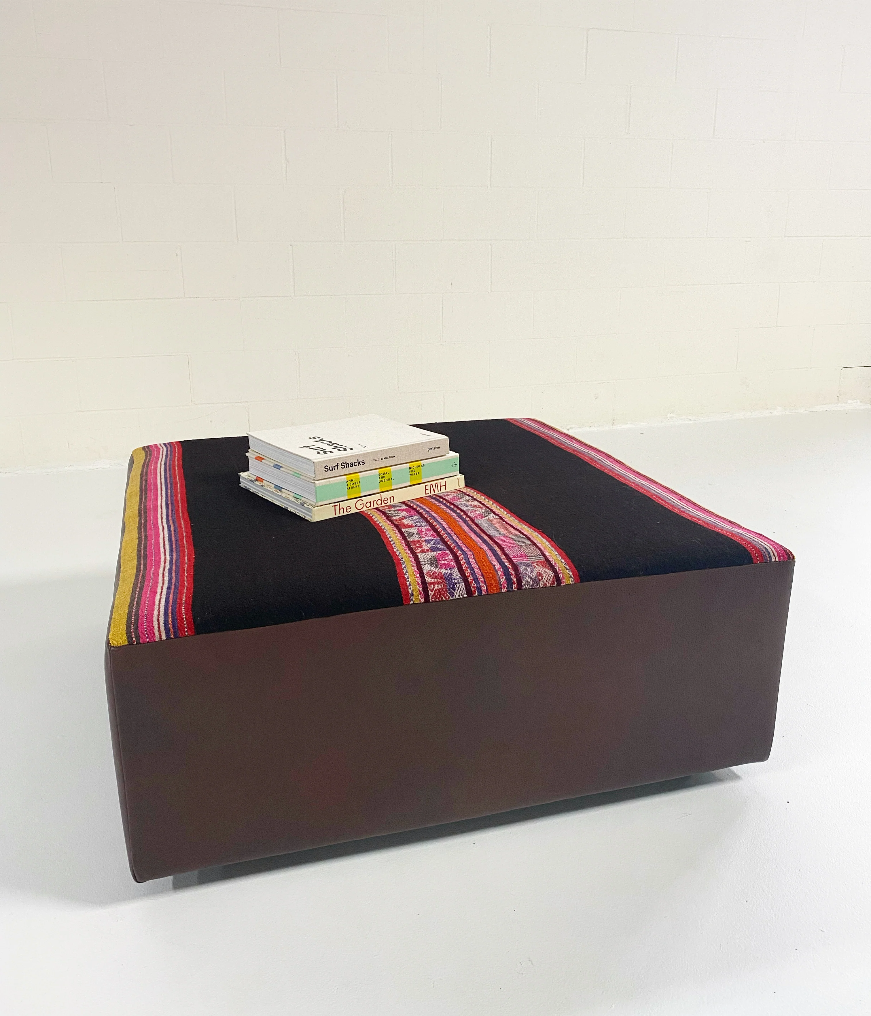 One-of-a-Kind Ottoman with Vintage Peruvian Textile, Black - Image 4
