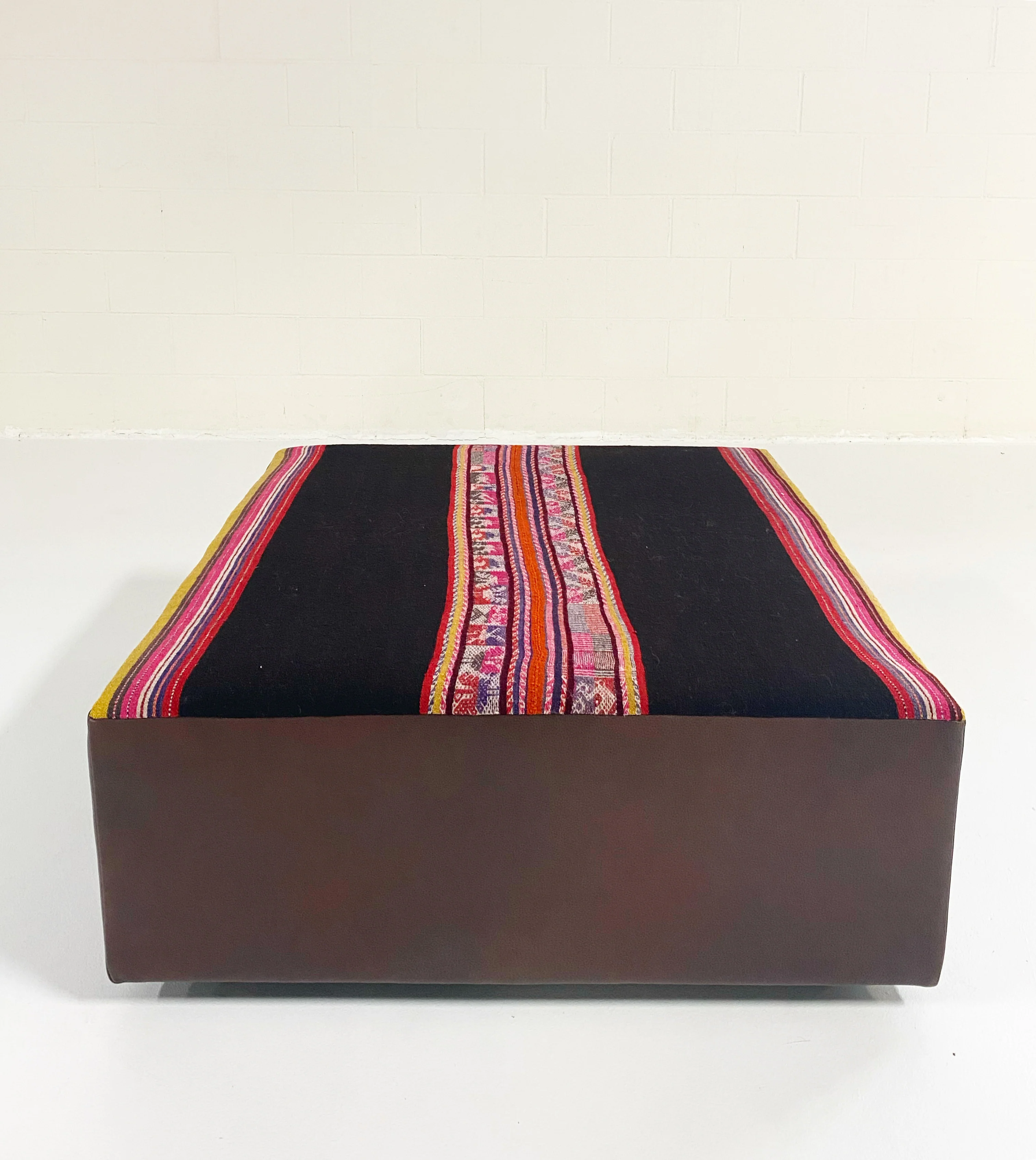 One-of-a-Kind Ottoman with Vintage Peruvian Textile, Black - Image 5