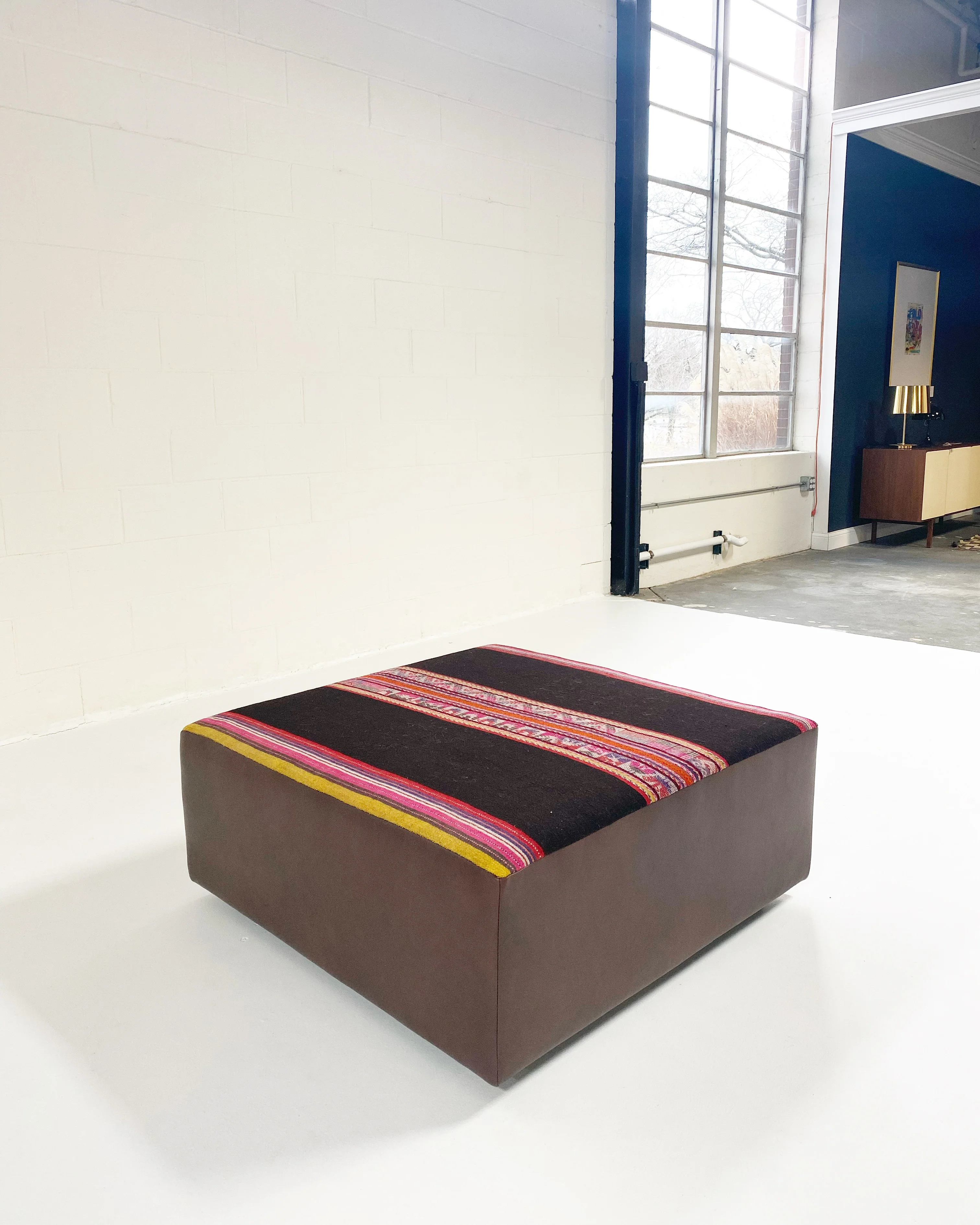 One-of-a-Kind Ottoman with Vintage Peruvian Textile, Black - Image 6