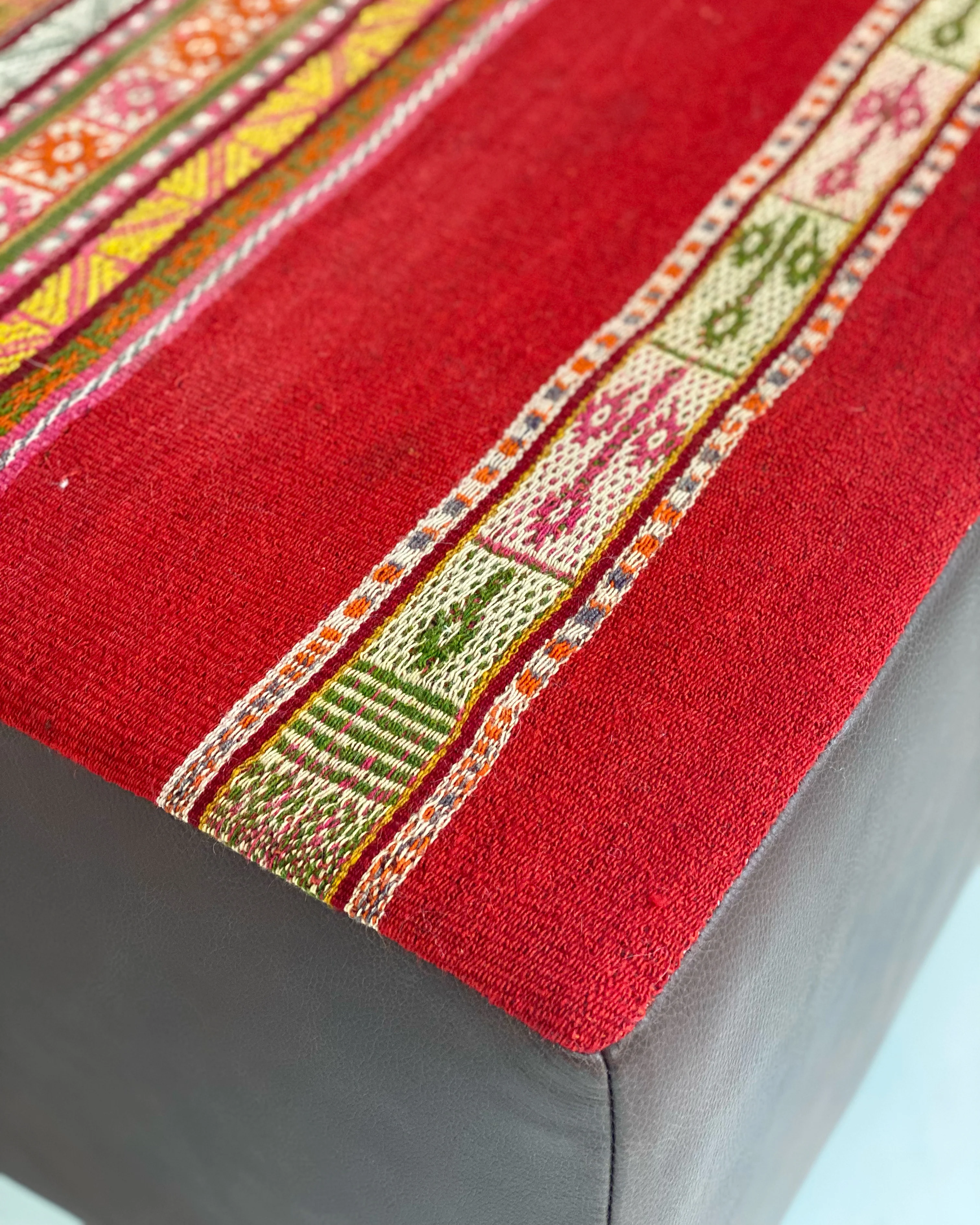 One-of-a-Kind Ottoman with Vintage Peruvian Textile, Red - Image 7