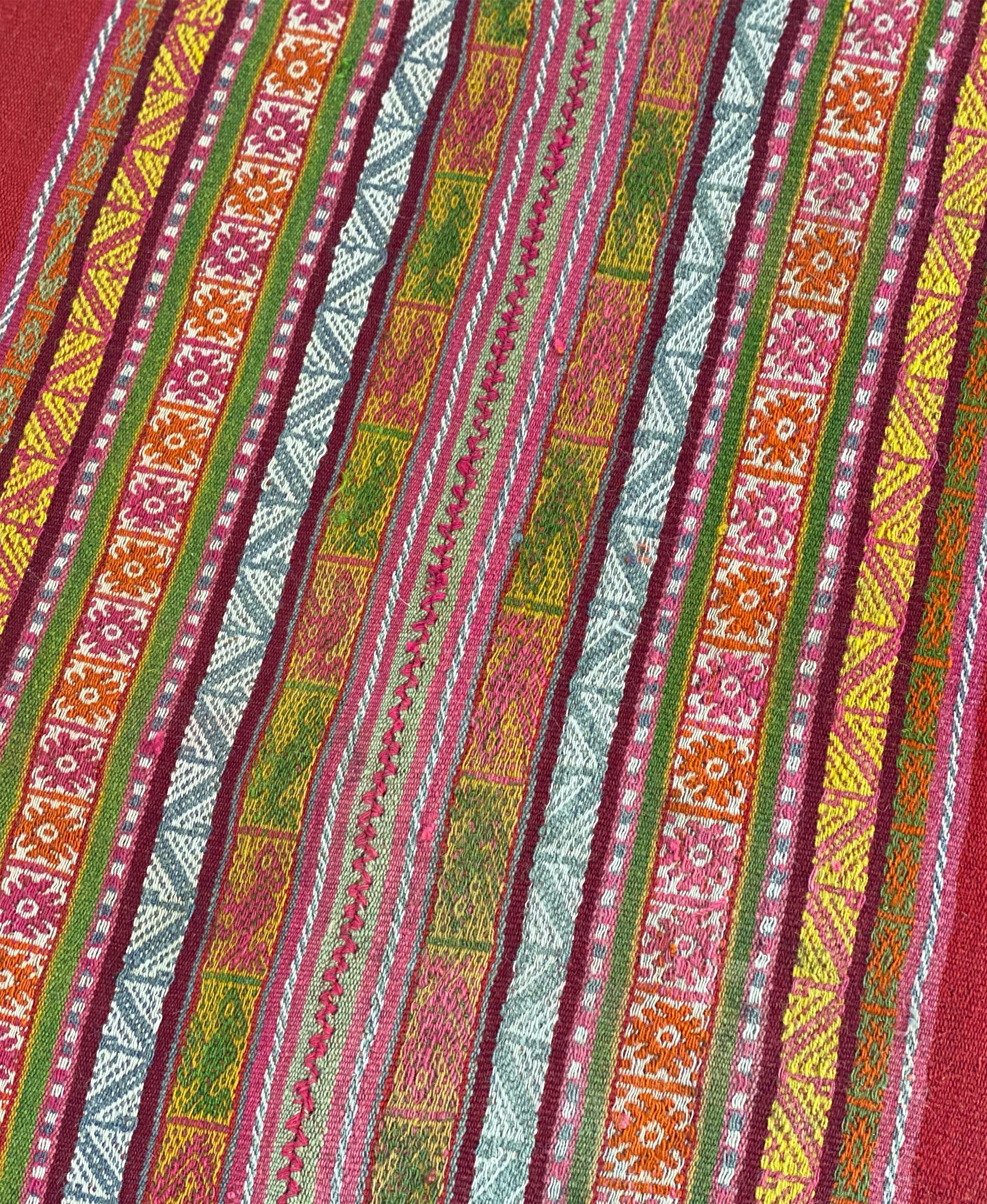 One-of-a-Kind Ottoman with Vintage Peruvian Textile, Red - Image 9