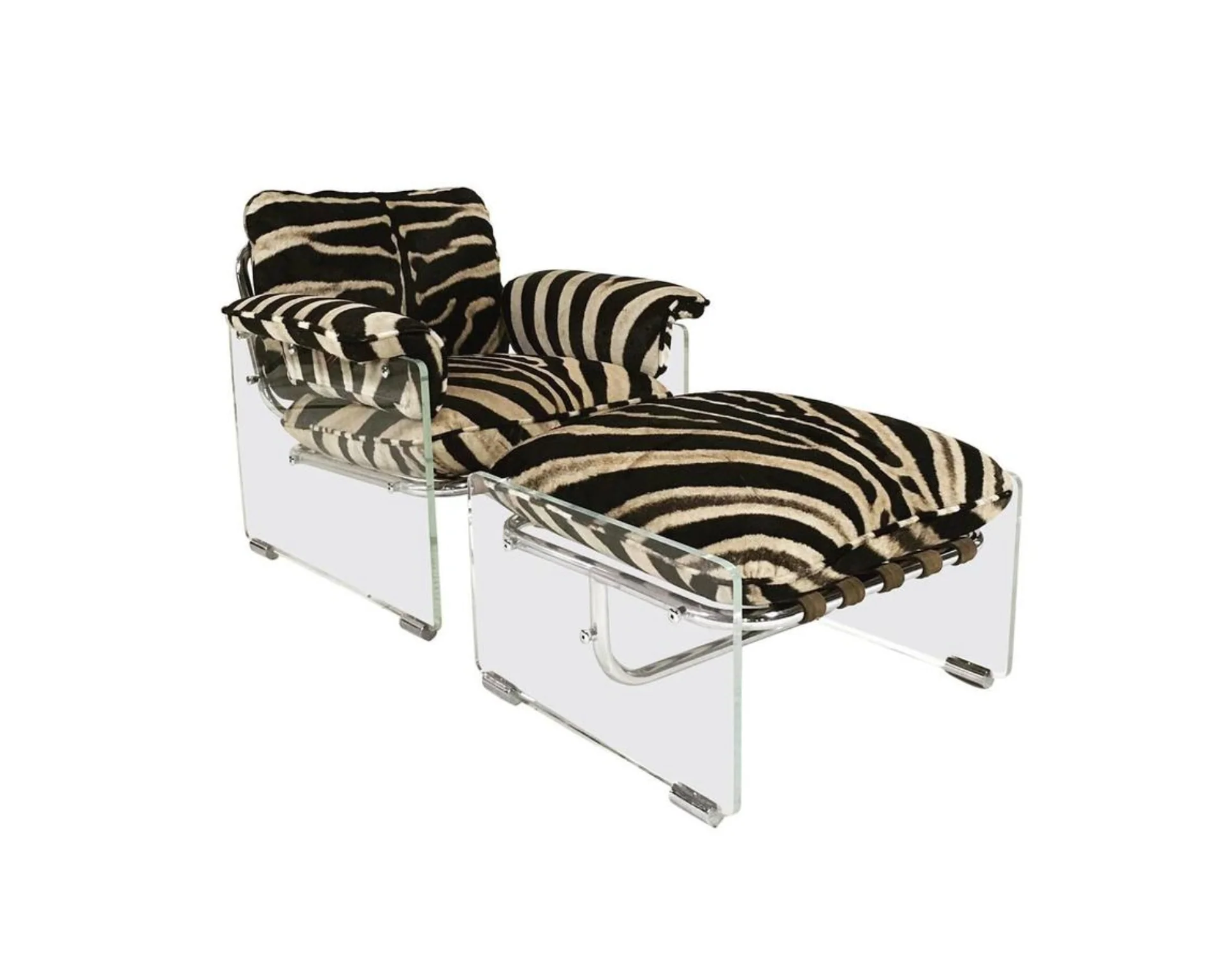 Argenta Lounge Chair and Ottoman in Zebra Hide - Image 11