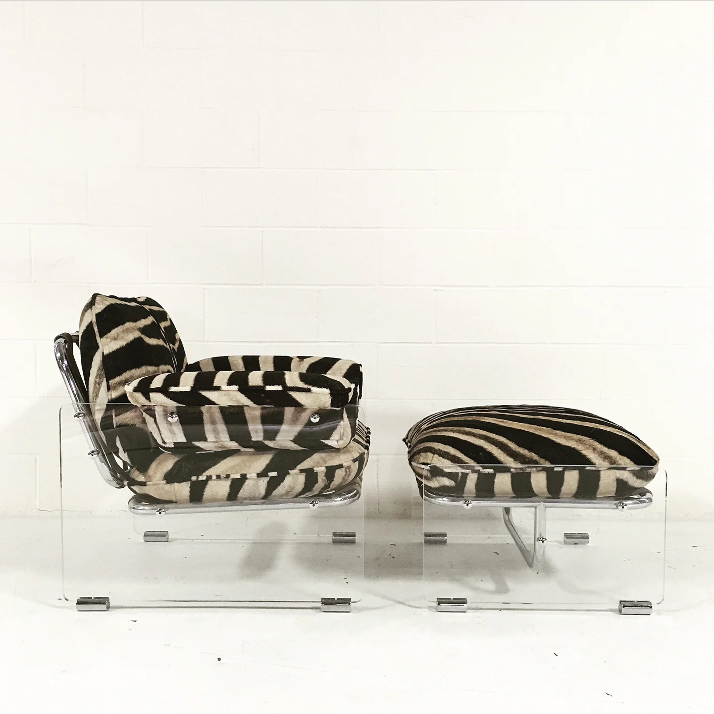 Argenta Lounge Chair and Ottoman in Zebra Hide - Image 3