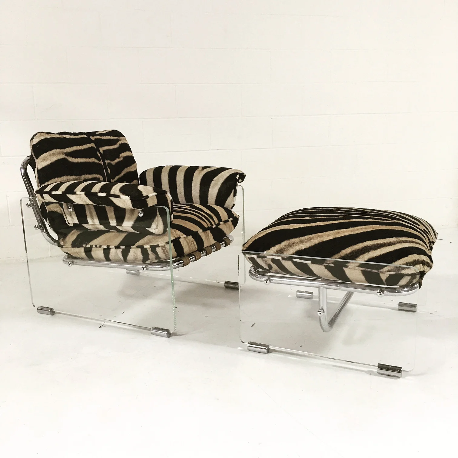 Argenta Lounge Chair and Ottoman in Zebra Hide - Image 5