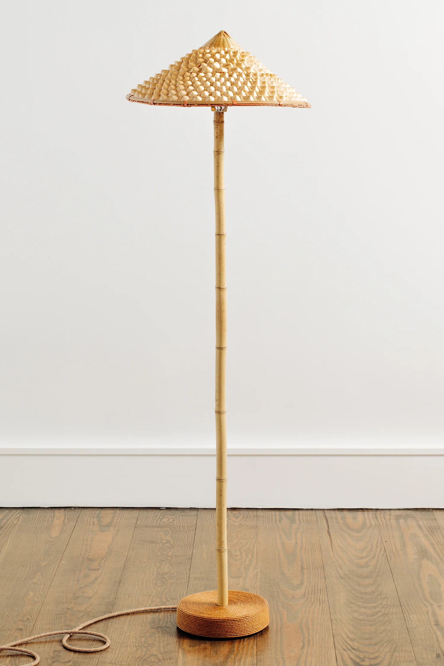 'Pagoda' Bamboo Floor Lamp with Pangolin Shade and Coiled Seagrass Base - Image 4