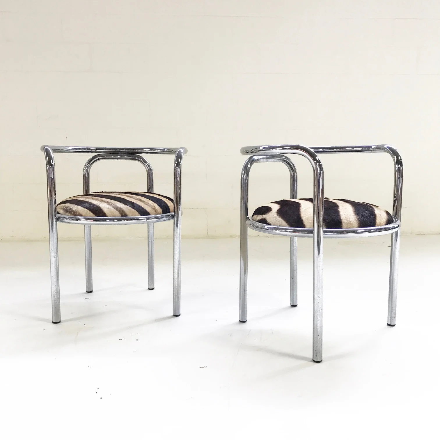 Danish Chrome Chairs in Zebra Hide, pair - Image 2