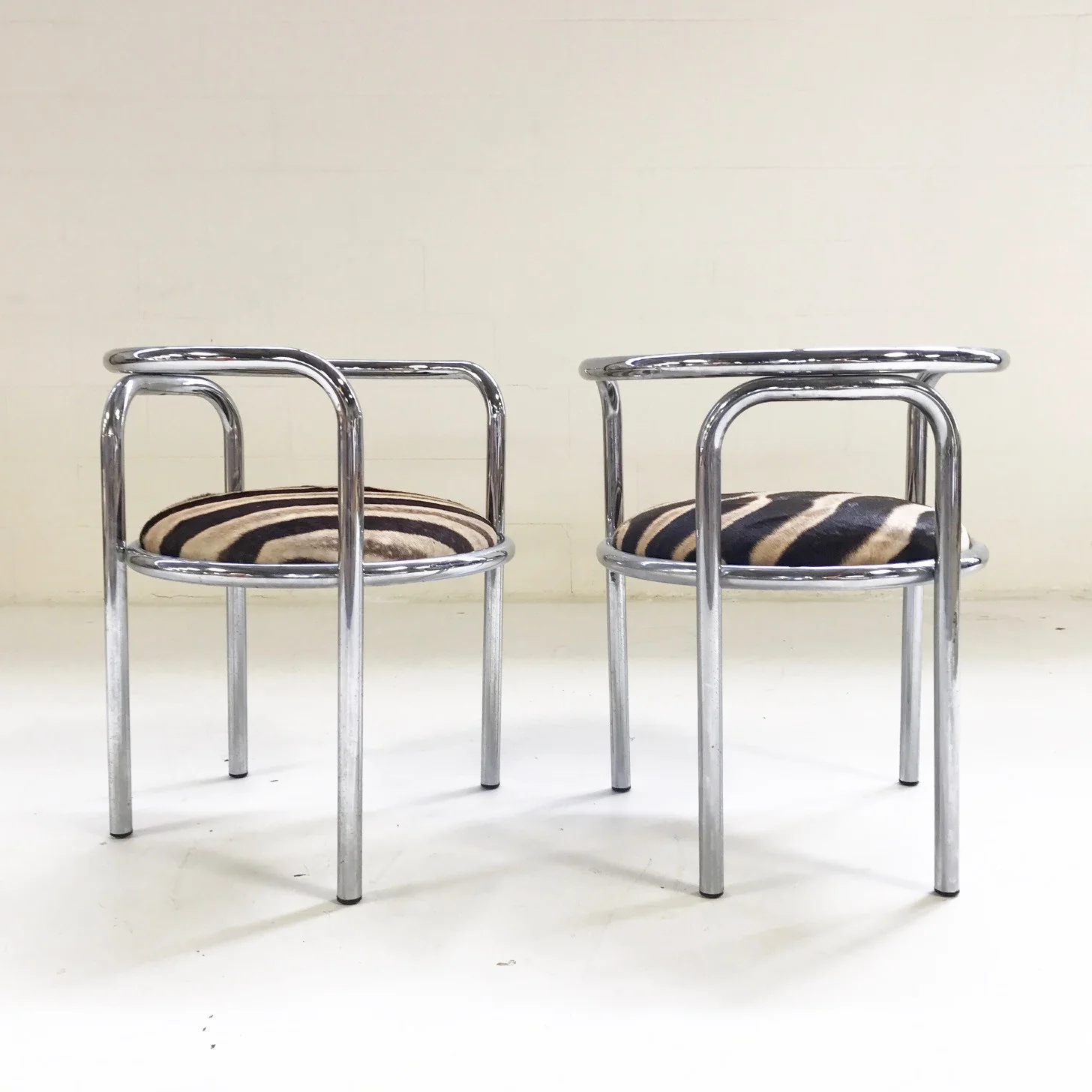 Danish Chrome Chairs in Zebra Hide, pair - Image 3