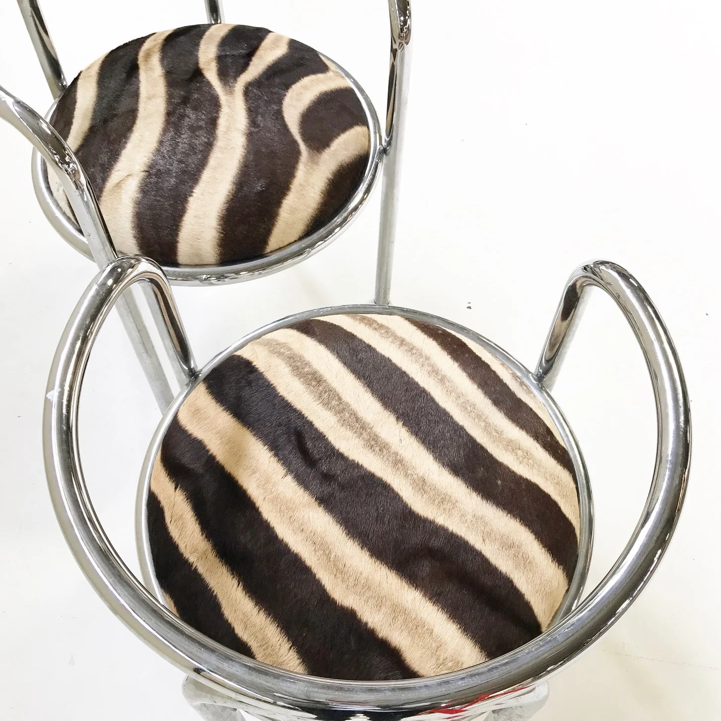 Danish Chrome Chairs in Zebra Hide, pair - Image 4