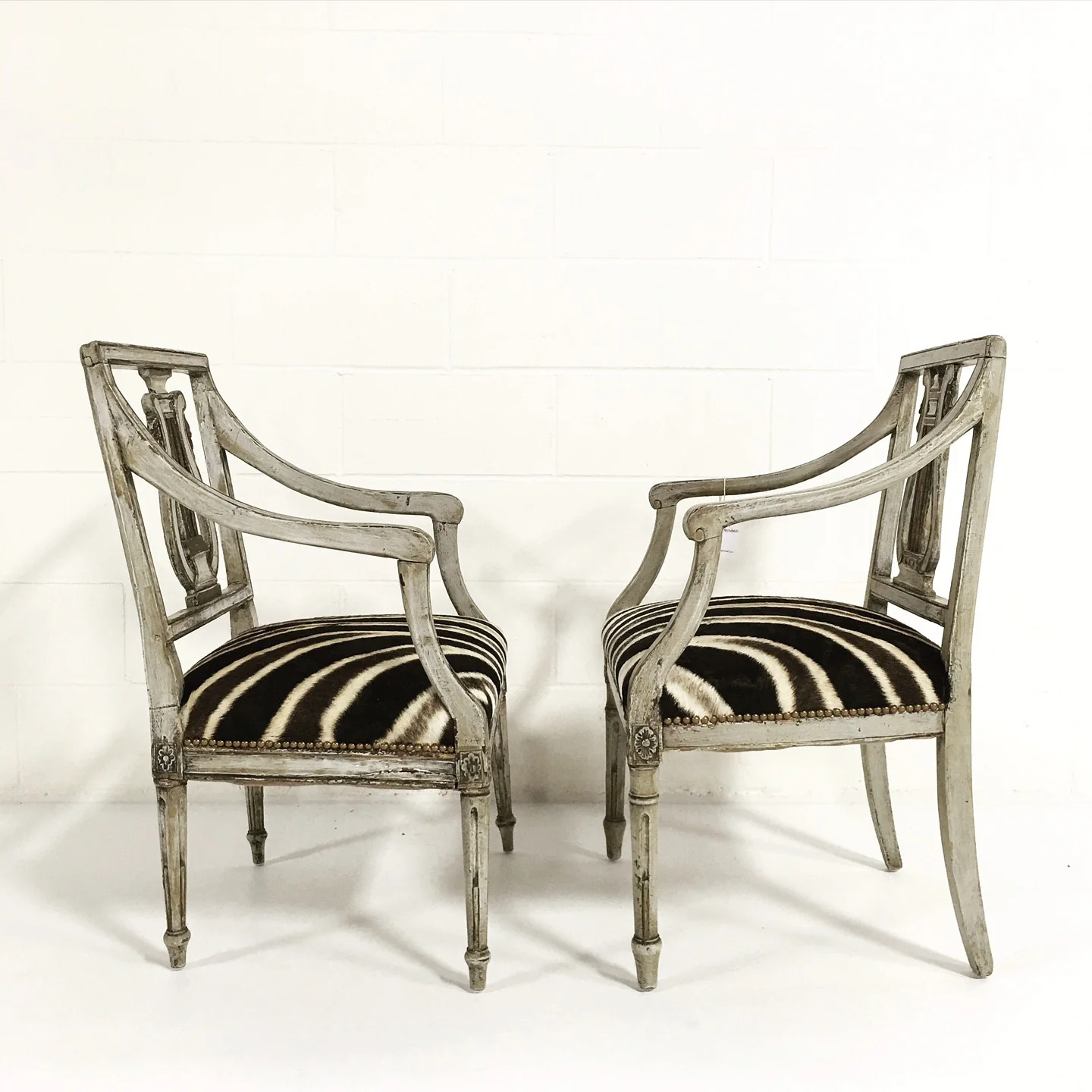 Neoclassical Painted Armchairs in Zebra Hide - Image 5