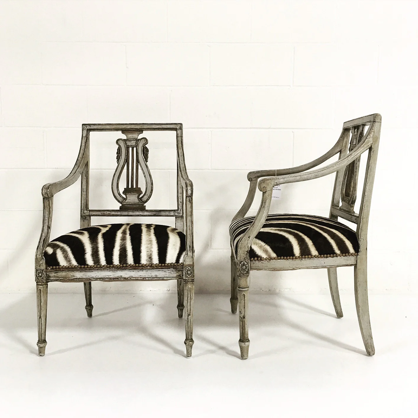 Neoclassical Painted Armchairs in Zebra Hide - Image 6