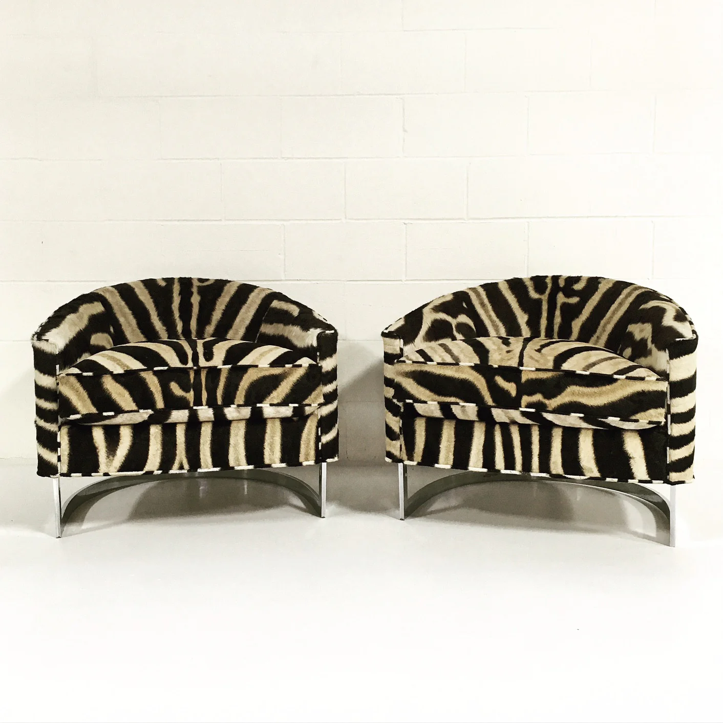 Club Chairs in Zebra Hide, pair