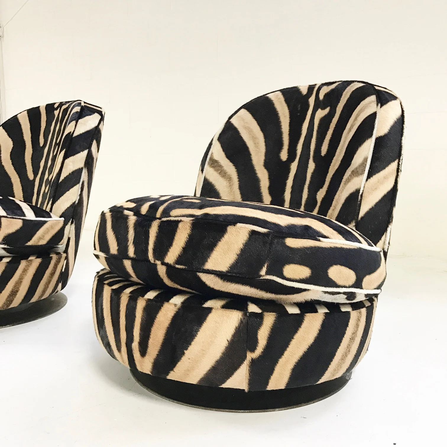 Swivel Tilt Slipper Chairs in Zebra Hide, pair - Image 2