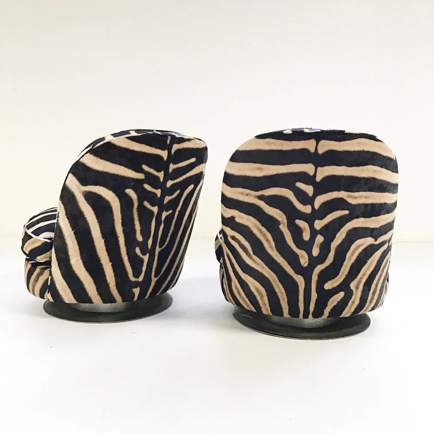 Swivel Tilt Slipper Chairs in Zebra Hide, pair - Image 3