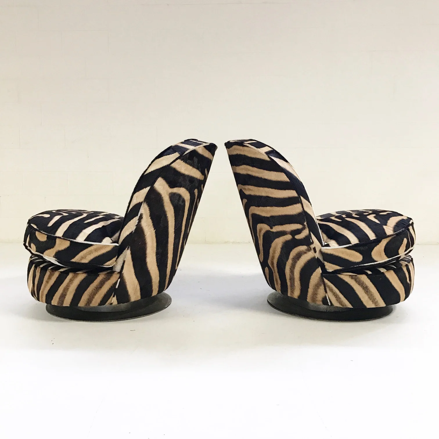 Swivel Tilt Slipper Chairs in Zebra Hide, pair - Image 4