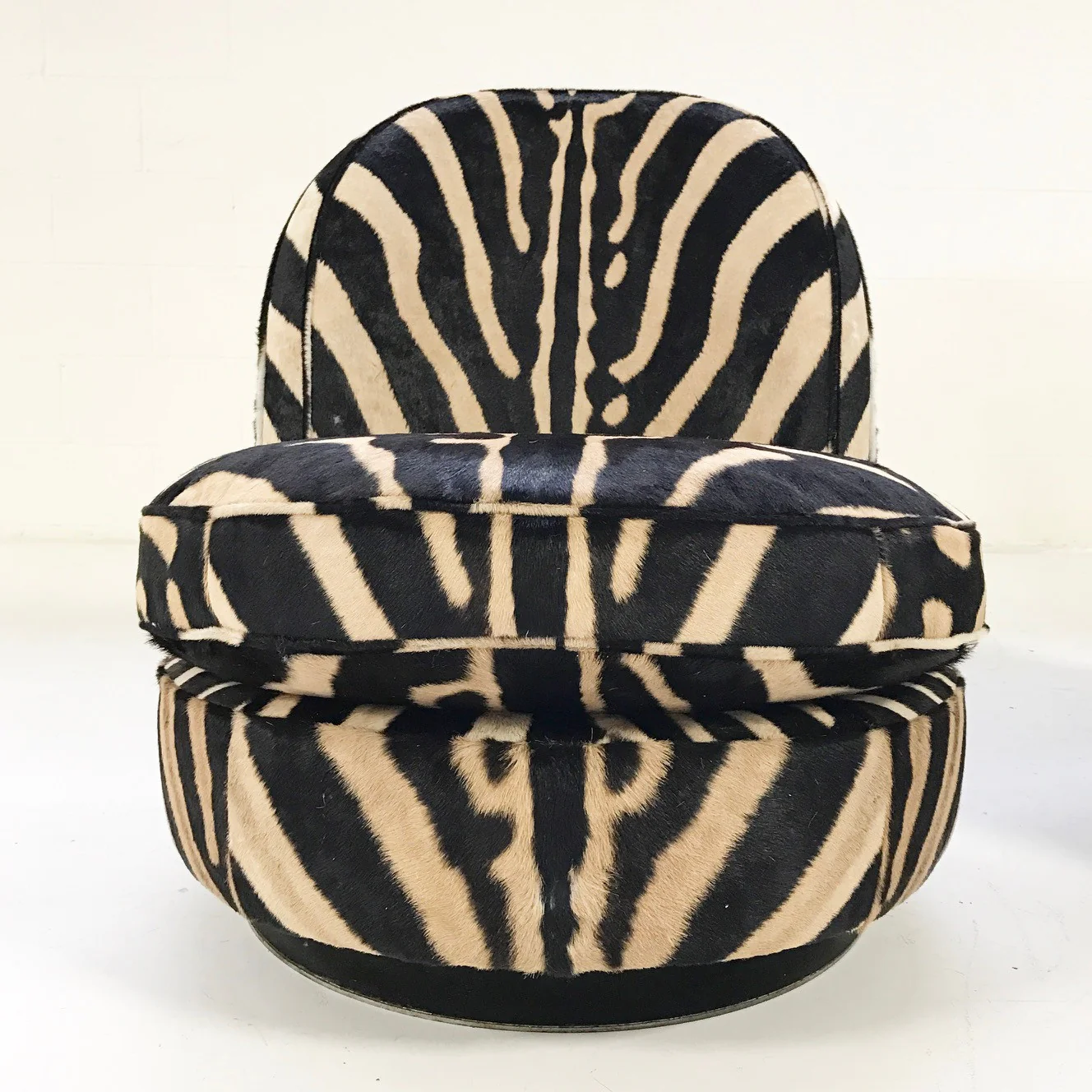 Swivel Tilt Slipper Chairs in Zebra Hide, pair - Image 5