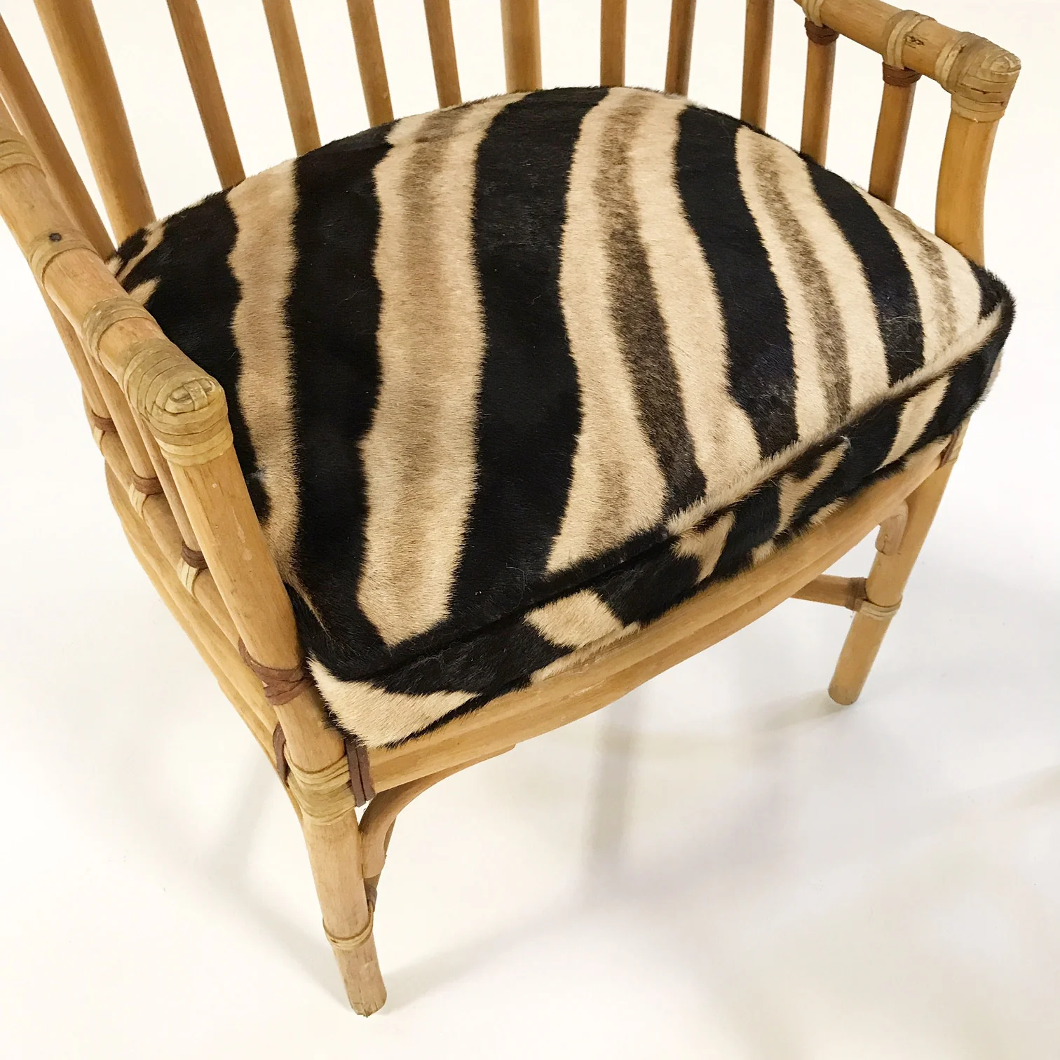 Rattan Armchairs with Zebra Hide Cushions, pair - Image 2