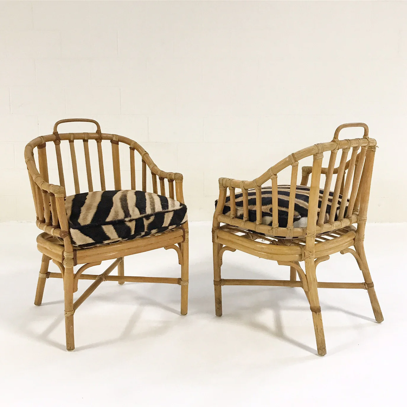 Rattan Armchairs with Zebra Hide Cushions, pair - Image 3