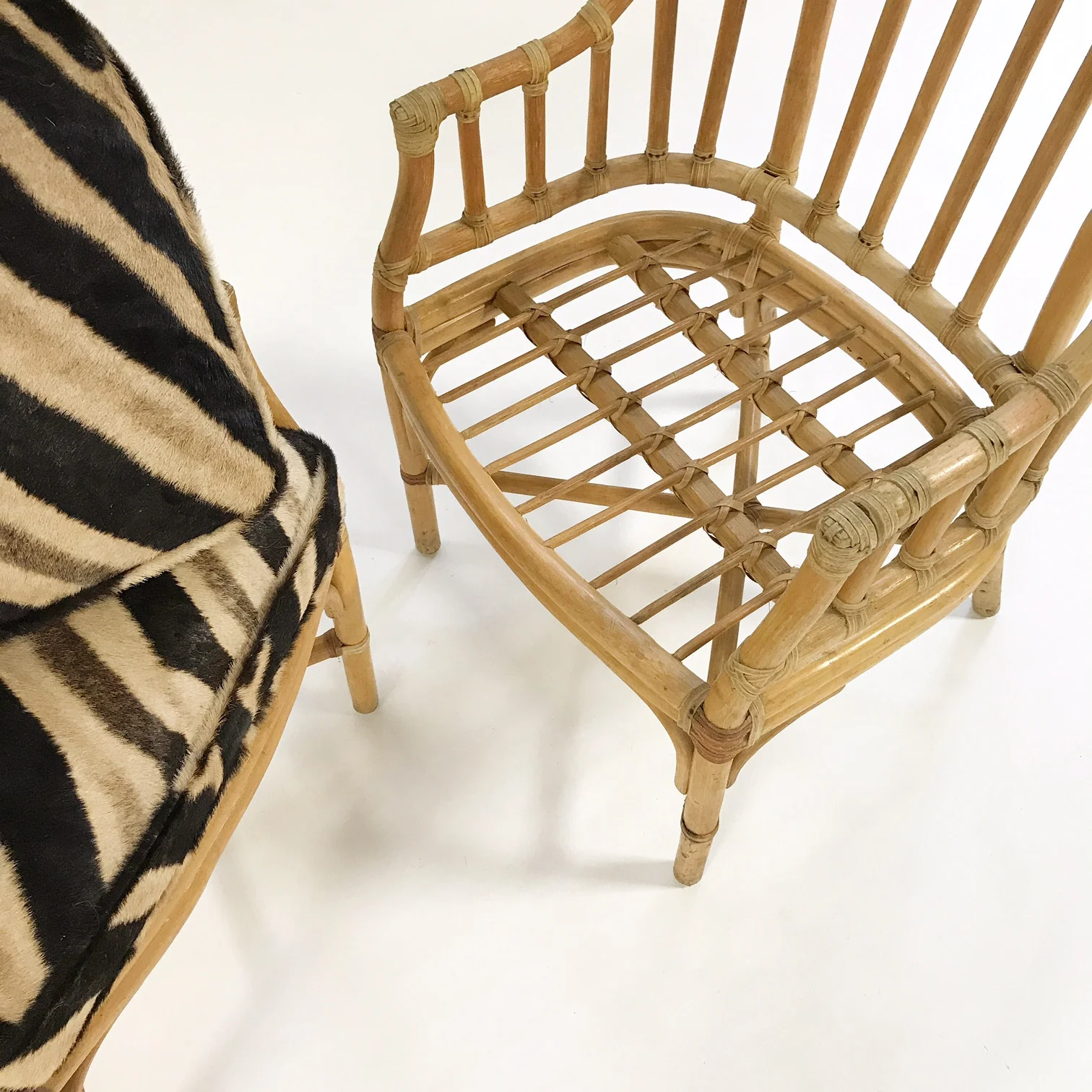Rattan Armchairs with Zebra Hide Cushions, pair - Image 4