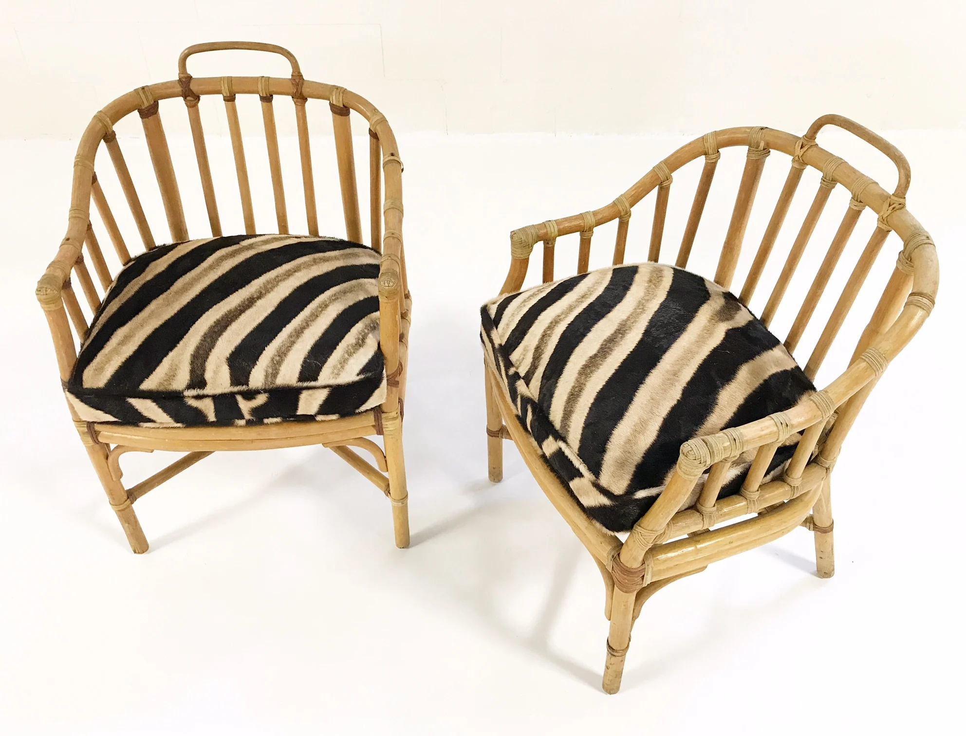 Rattan Armchairs with Zebra Hide Cushions, pair - Image 5