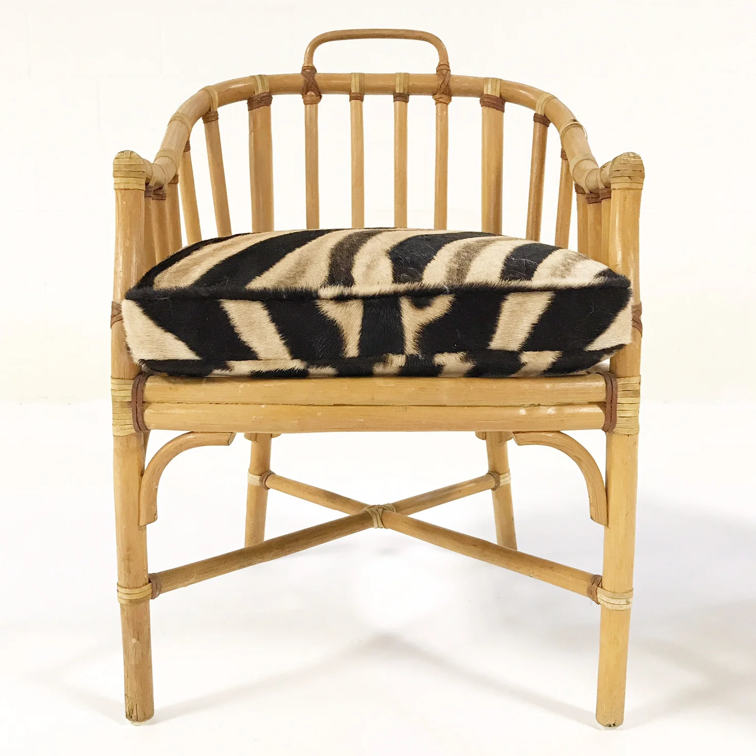 Rattan Armchairs with Zebra Hide Cushions, pair - Image 6