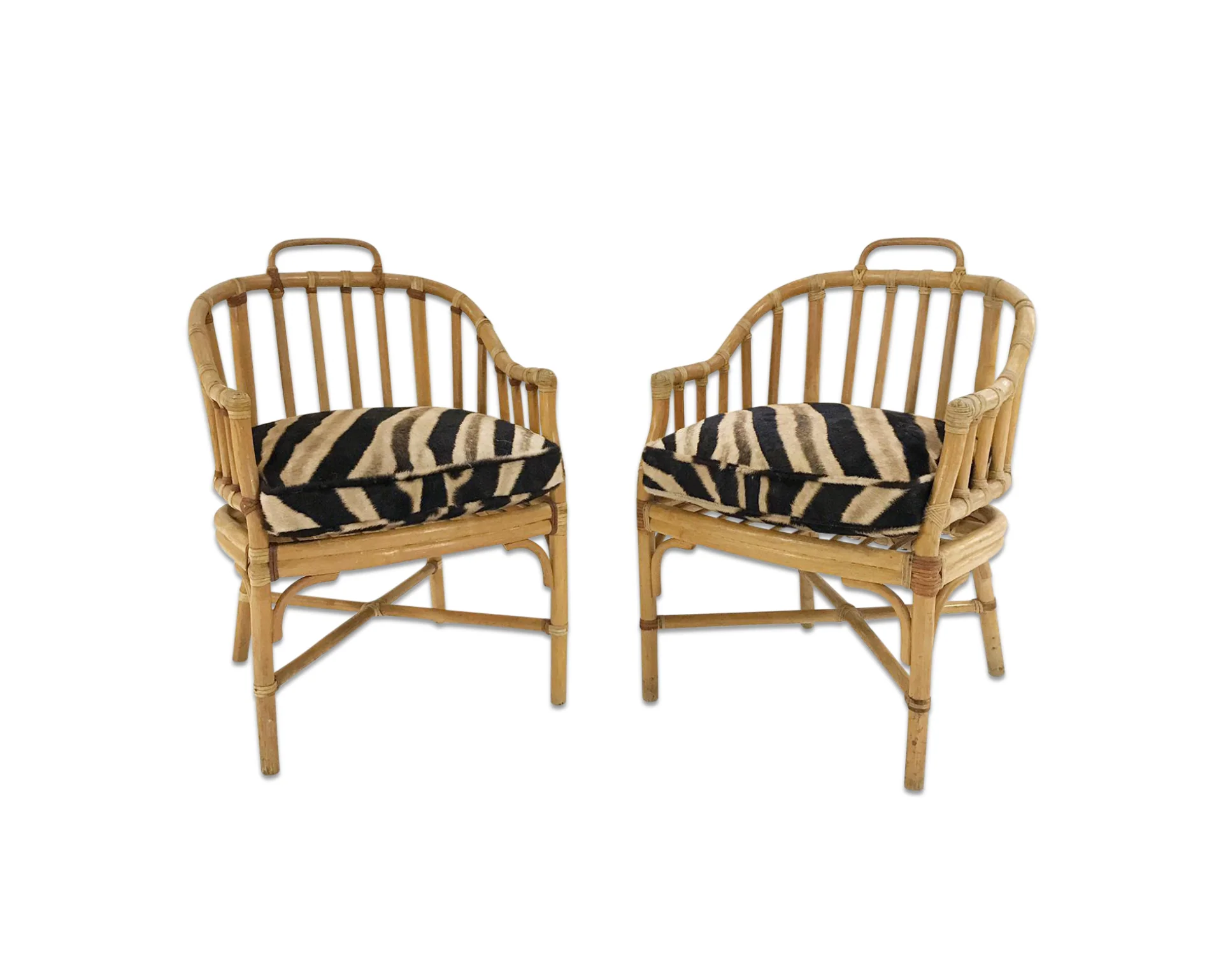 Rattan Armchairs with Zebra Hide Cushions, pair - Image 7