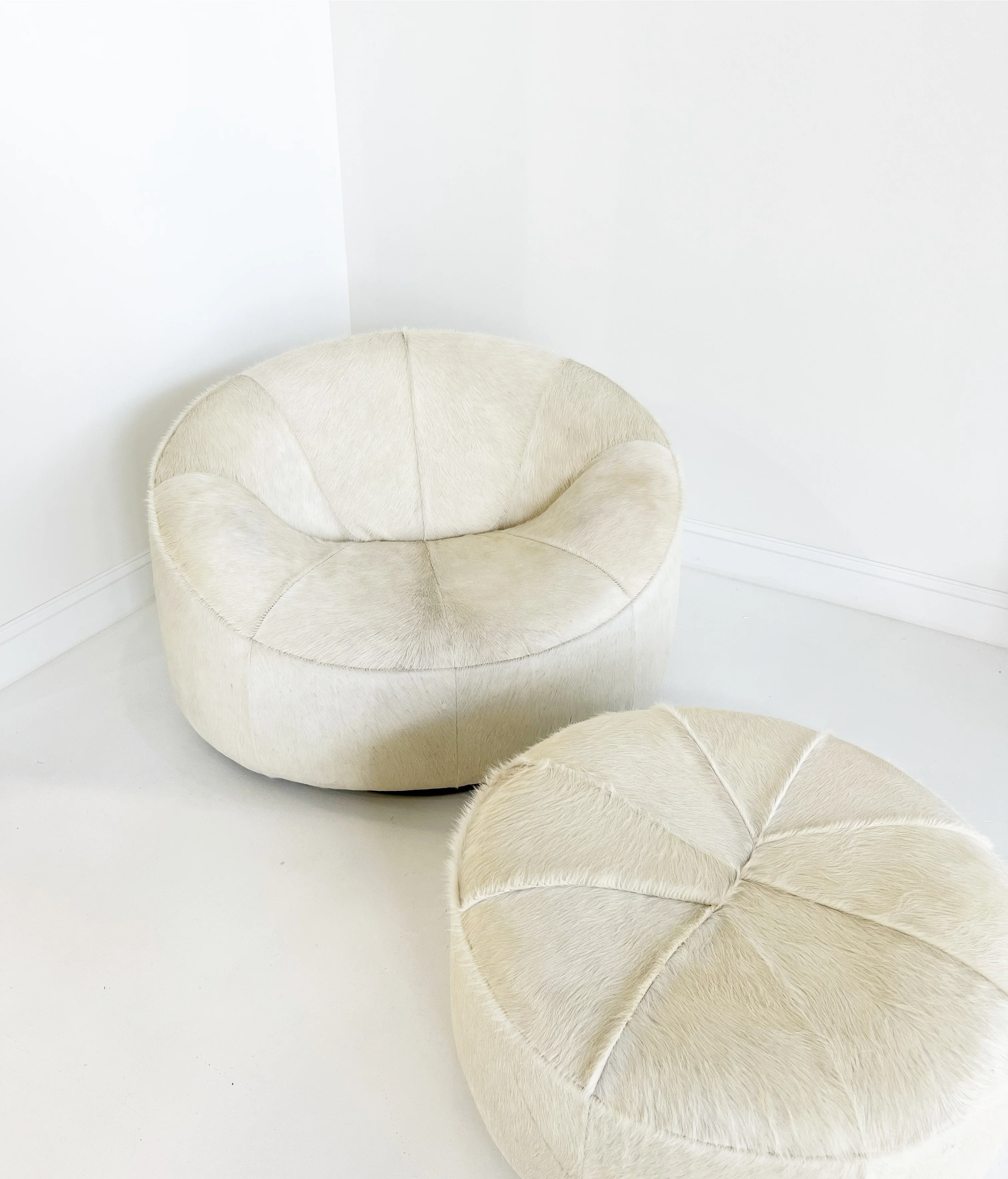 Pumpkin Armchair and Ottoman in Brazilian Cowhide - Image 4
