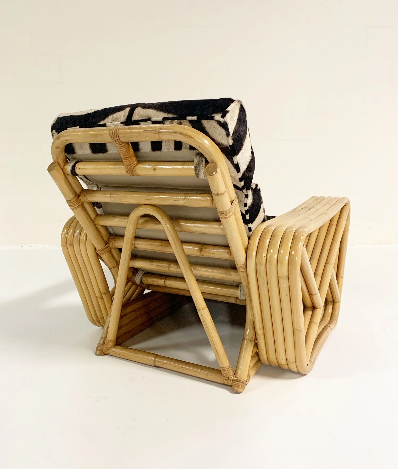 Rattan Lounge Chair and Ottoman in Zebra Hide - Image 4