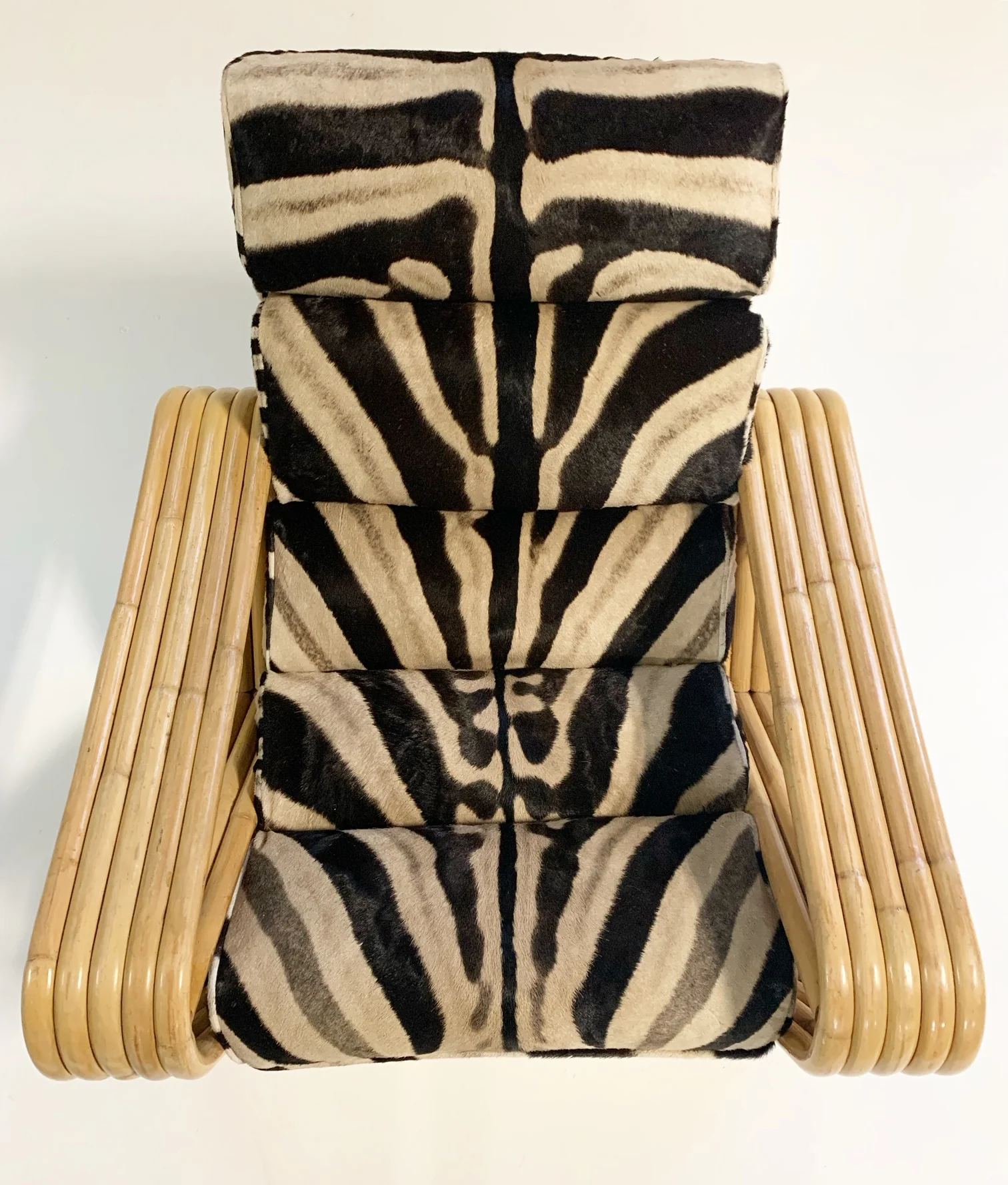 Rattan Lounge Chair and Ottoman in Zebra Hide - Image 5