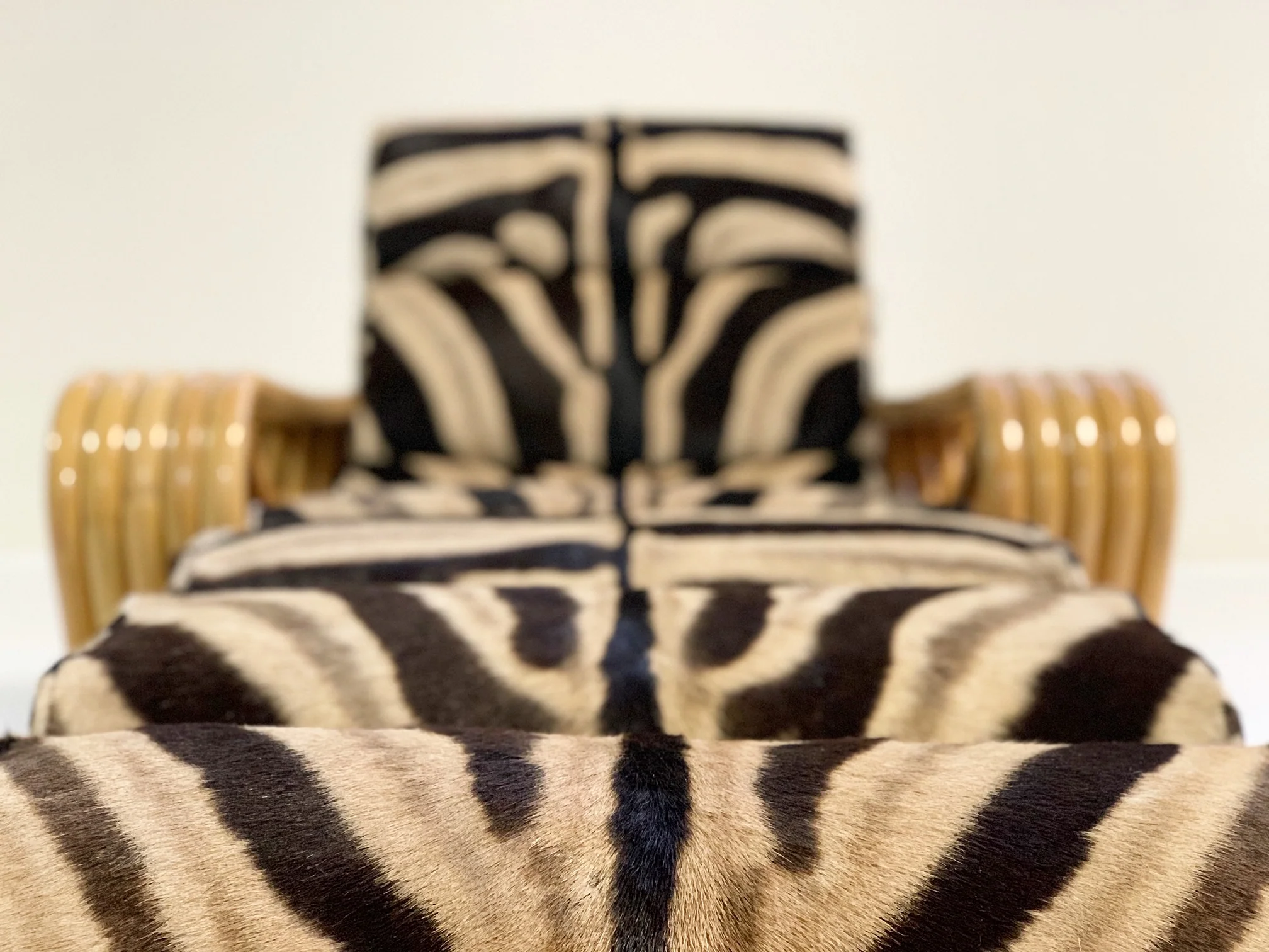 Rattan Lounge Chair and Ottoman in Zebra Hide - Image 6