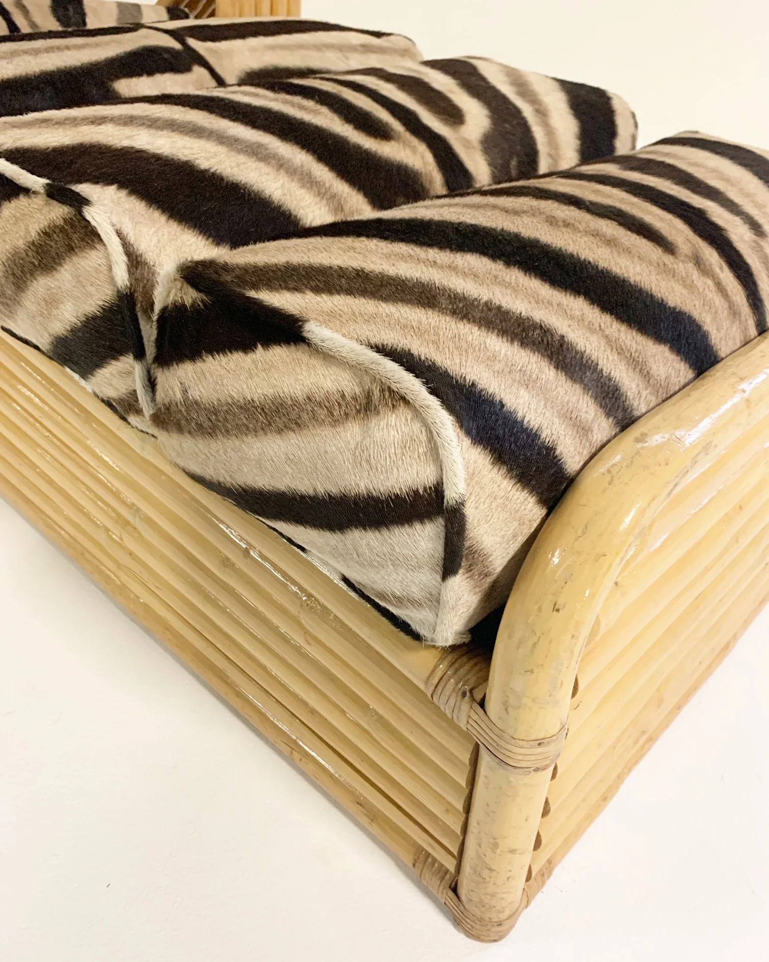 Rattan Lounge Chair and Ottoman in Zebra Hide - Image 7