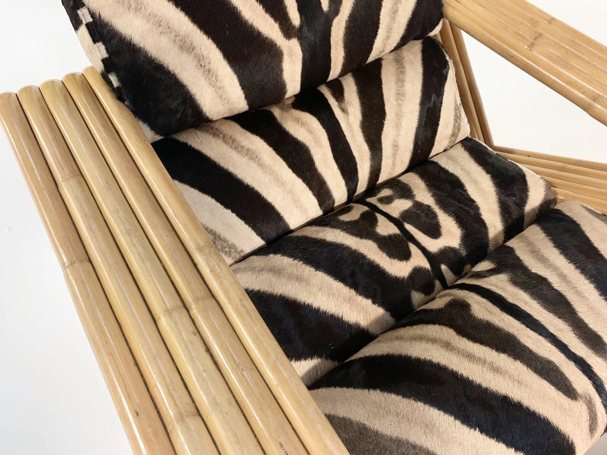 Rattan Lounge Chair and Ottoman in Zebra Hide - Image 8