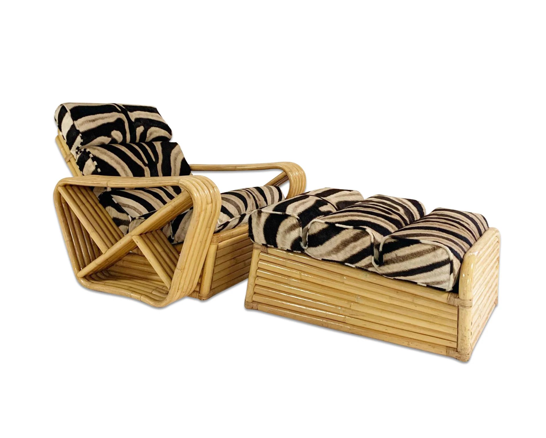 Rattan Lounge Chair and Ottoman in Zebra Hide - Image 9