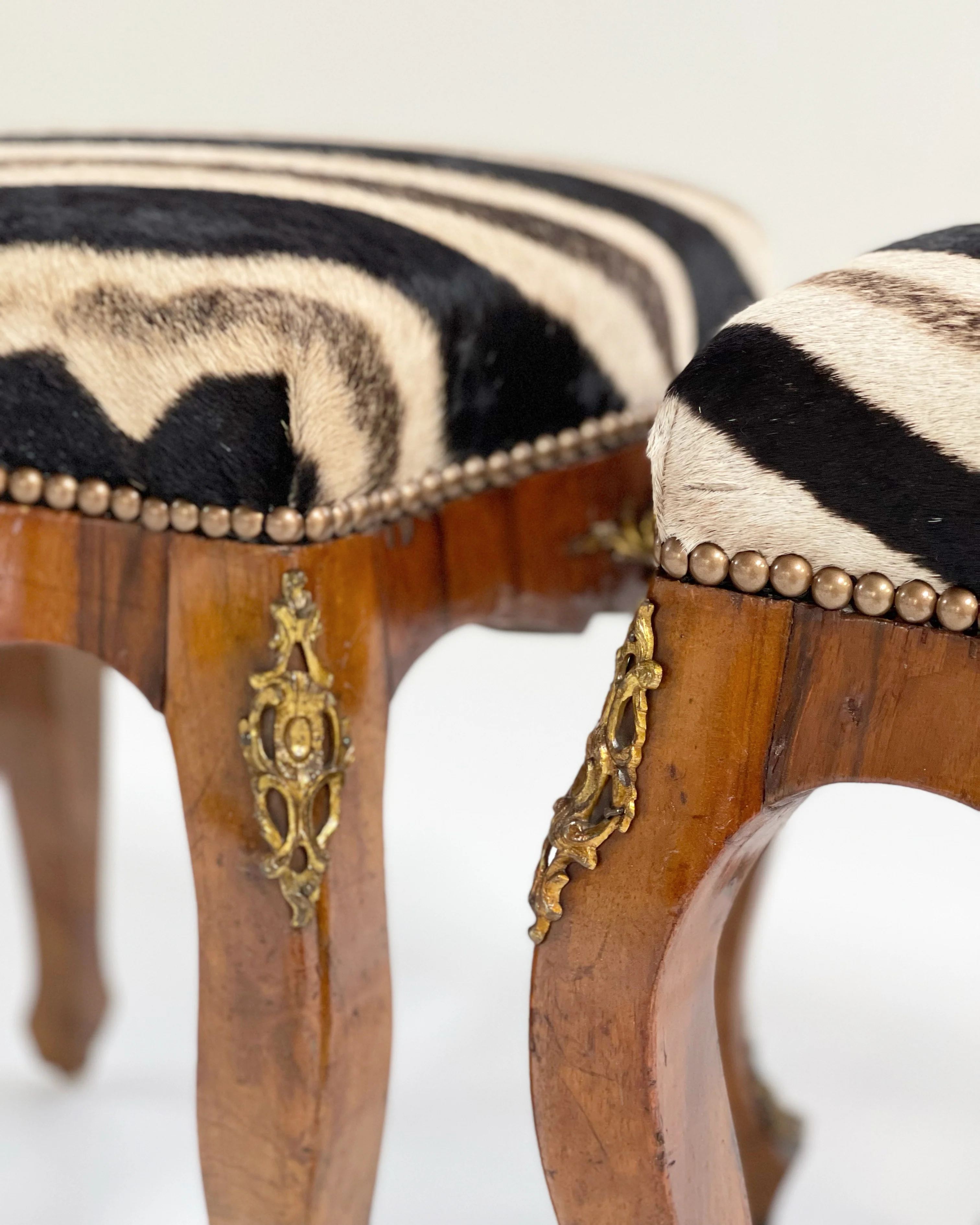 Rococo Style Tabourets in Zebra Hide, pair - Image 2