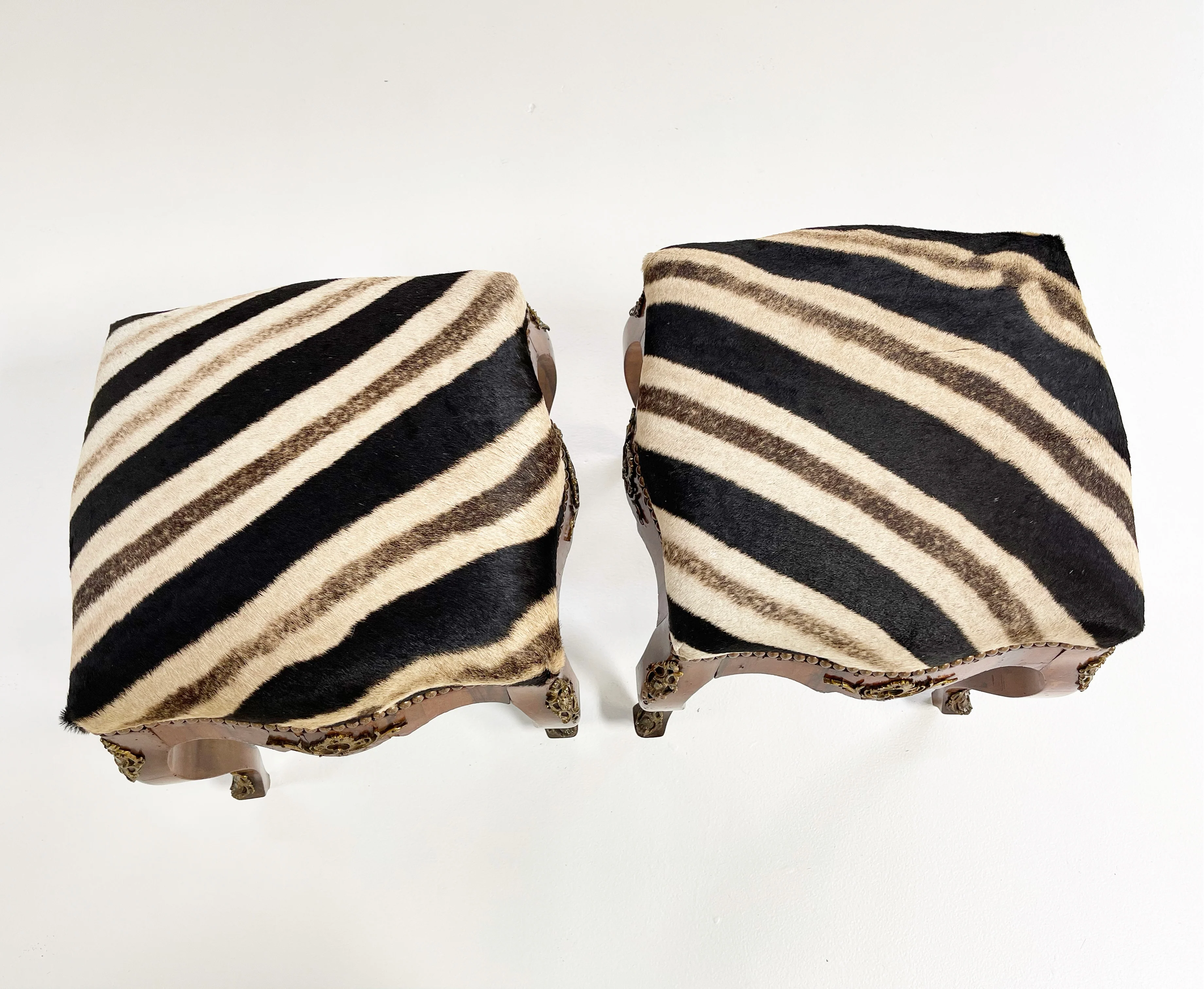 Rococo Style Tabourets in Zebra Hide, pair - Image 3