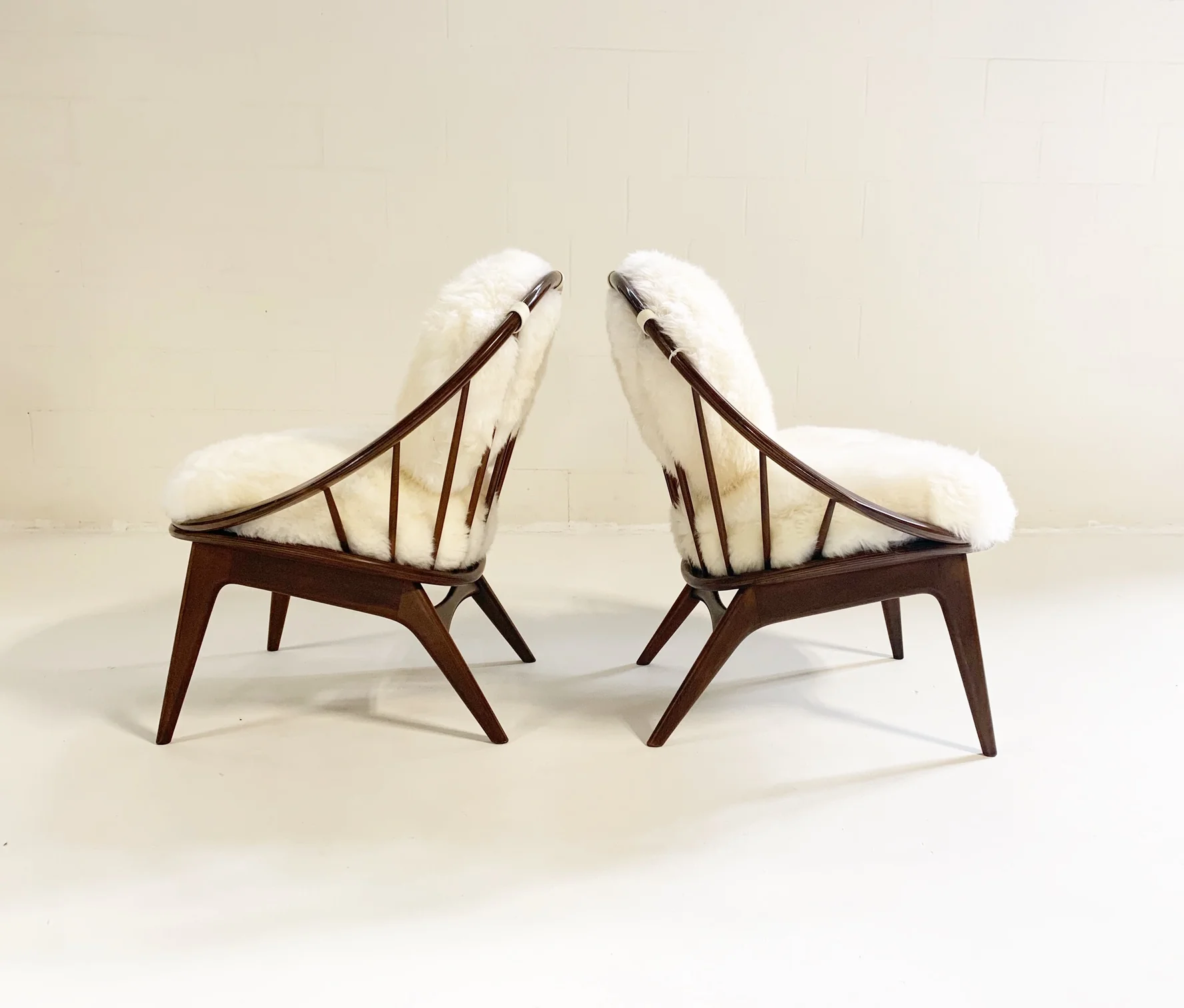 Bentwood Lounge Chairs with Sheepskin Cushions - Image 2