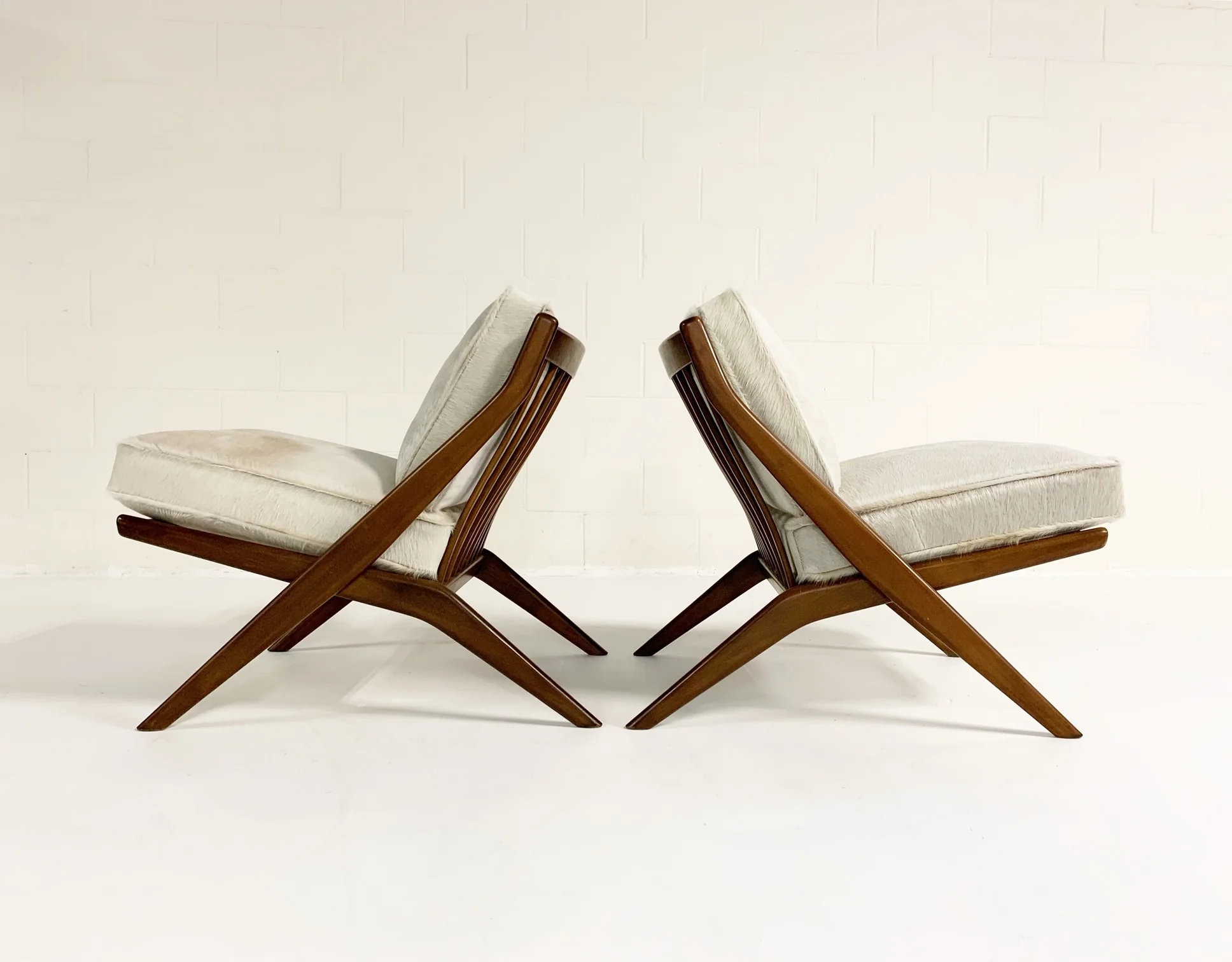 Scissor Chairs with Brazilian Cowhide Cushions, pair - Image 2