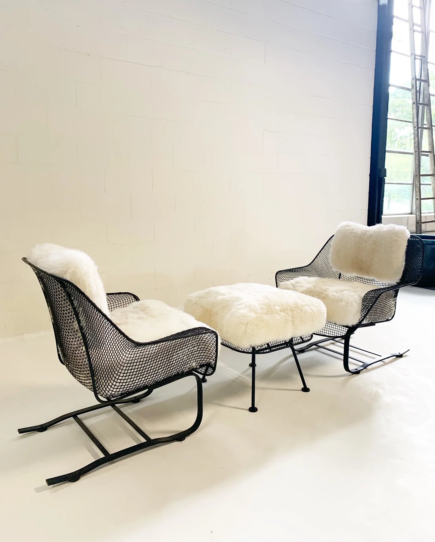 Sculptura Lounge Chairs and Ottoman with Sheepskin Cushions - Image 5