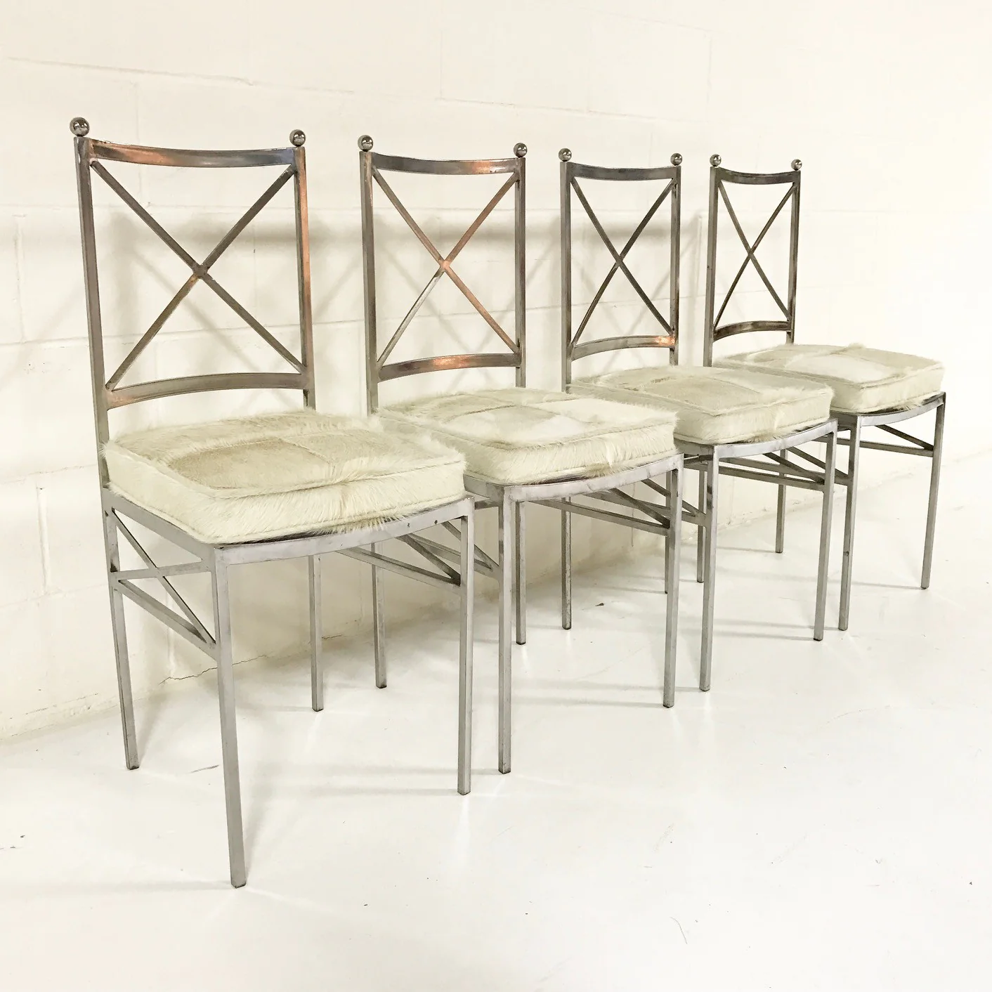 ON HOLD Mid-Century Steel Dining Chairs with Cowhide Cushions, Set of 8 - Image 2