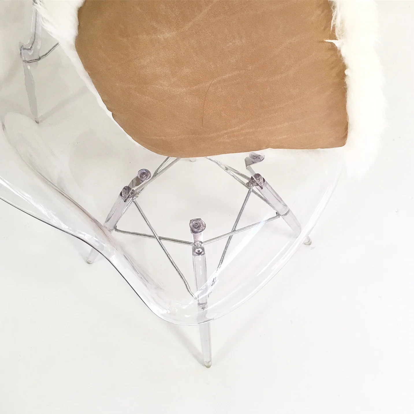 Mid-Century Style Lucite Chairs with Sheepskin Cushions, set of 4 - Image 10