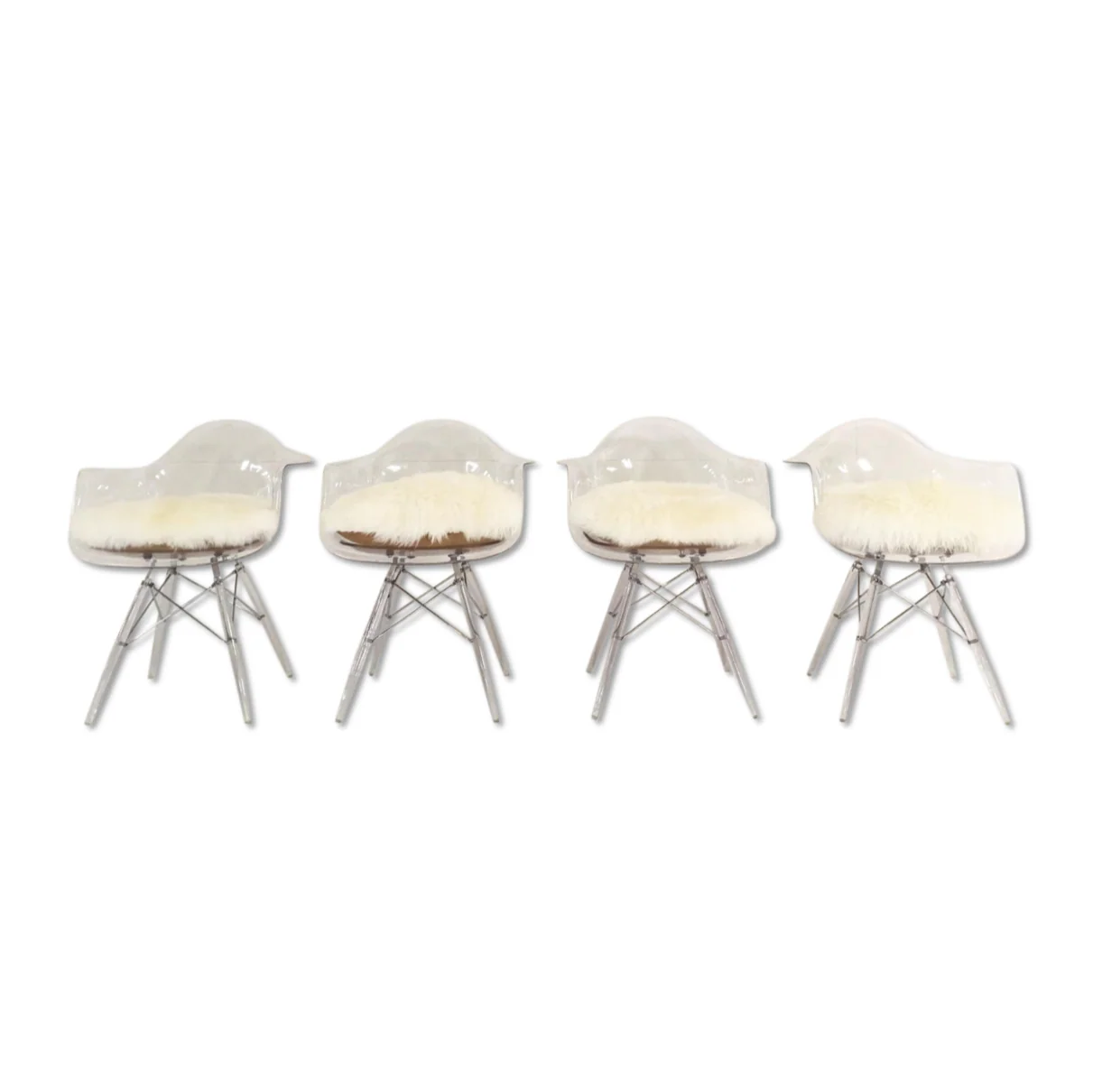 Mid-Century Style Lucite Chairs with Sheepskin Cushions, set of 4 - Image 11