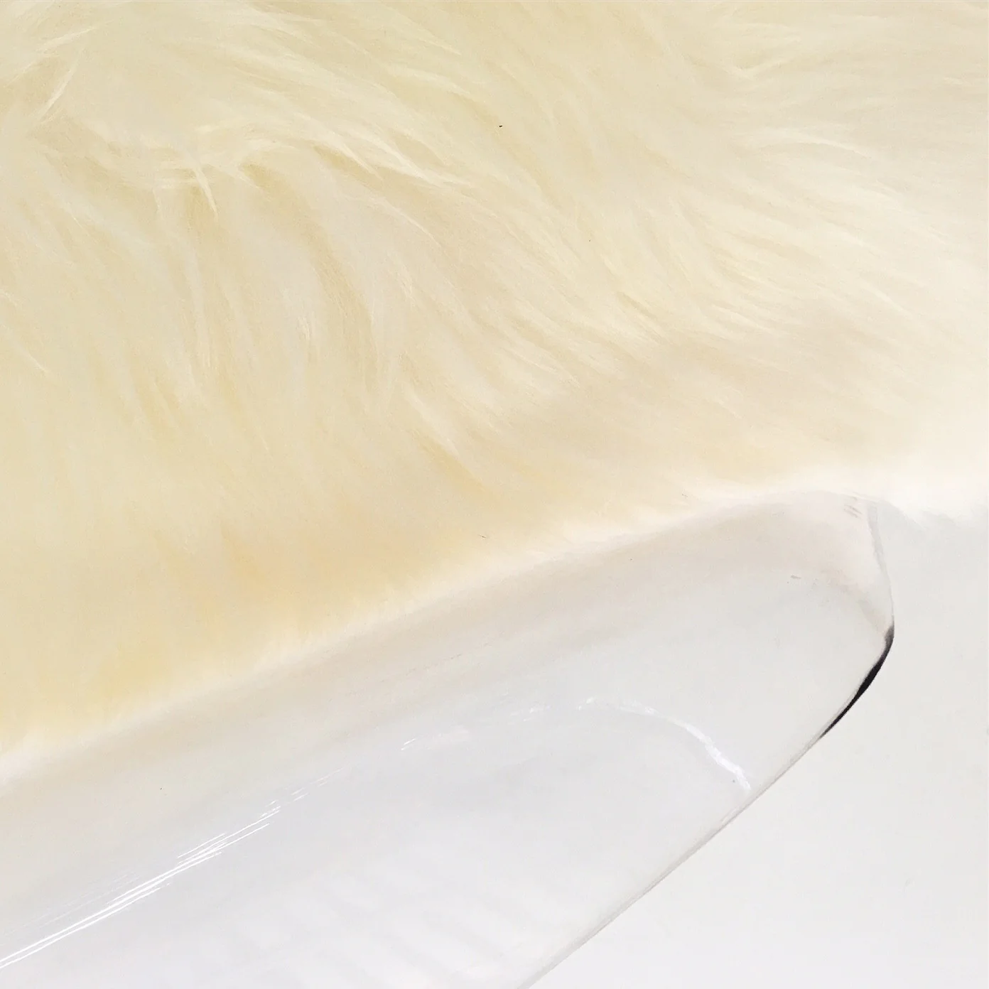 Mid-Century Style Lucite Chairs with Sheepskin Cushions, set of 4 - Image 9