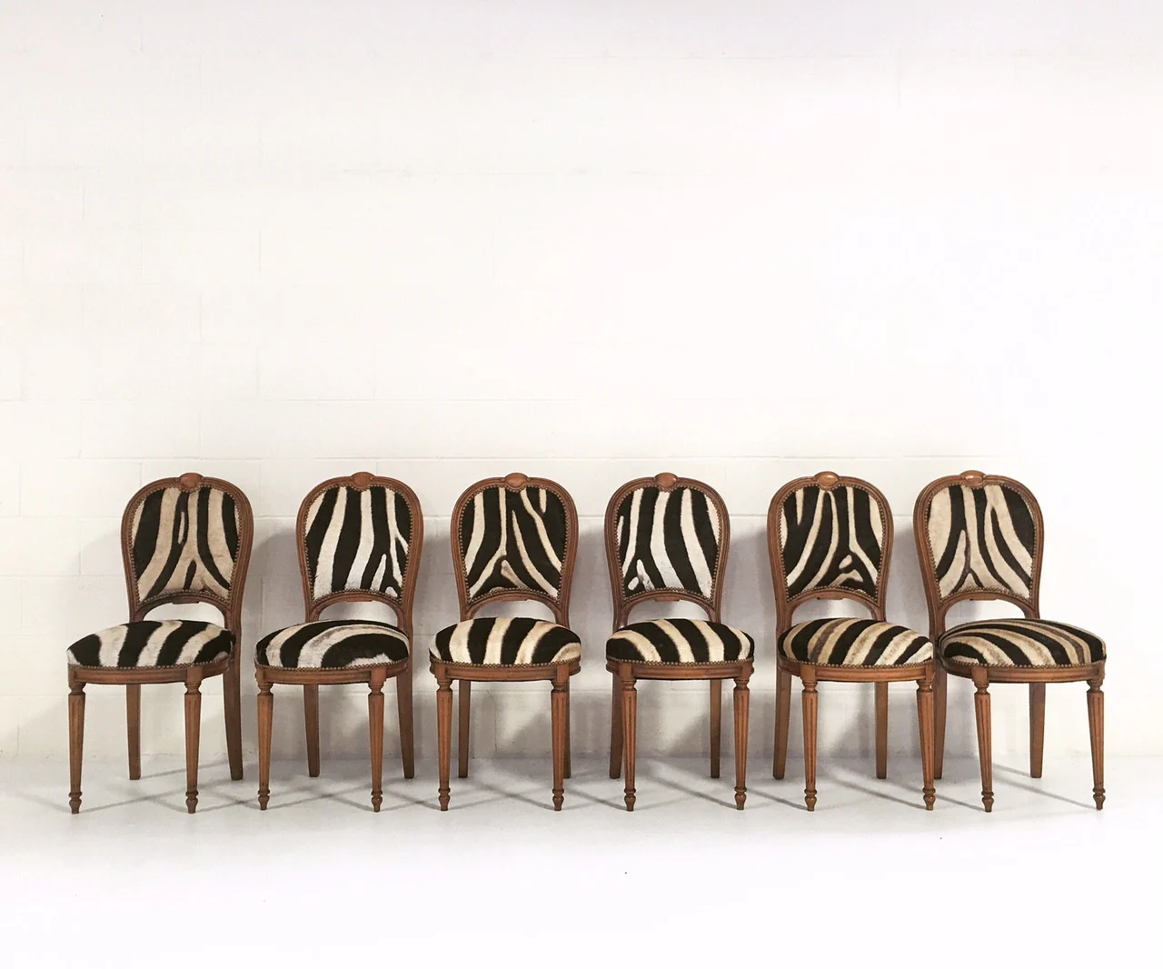 Louis XVI Style Dining Chairs in Zebra Hide, set of 6